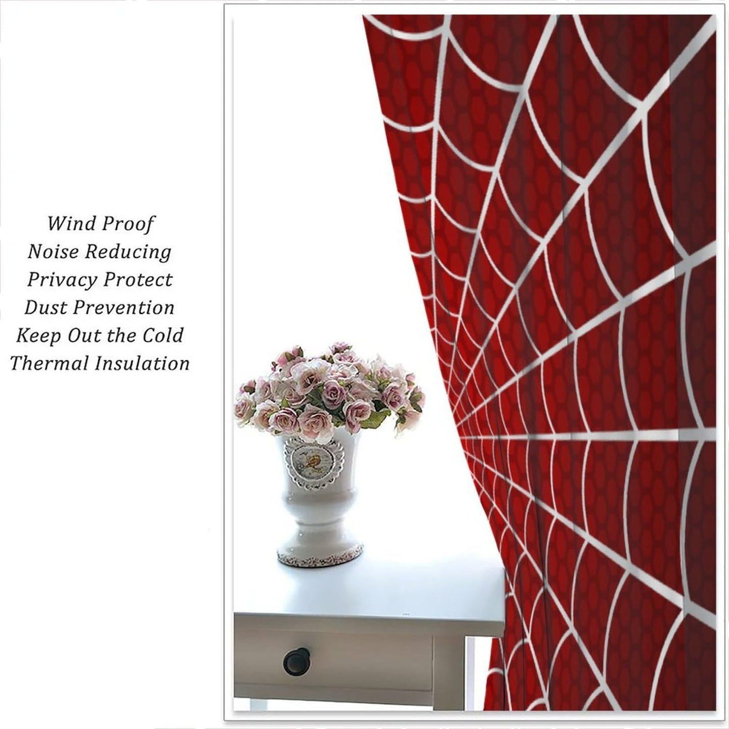 Djaby Red Spider Web Curtain, Scary Spider Web Halloween Theme Print Window Drapes for Kids Baby Nursery Room Bedroom Living Room 42" W X 45" L(No Blackout)