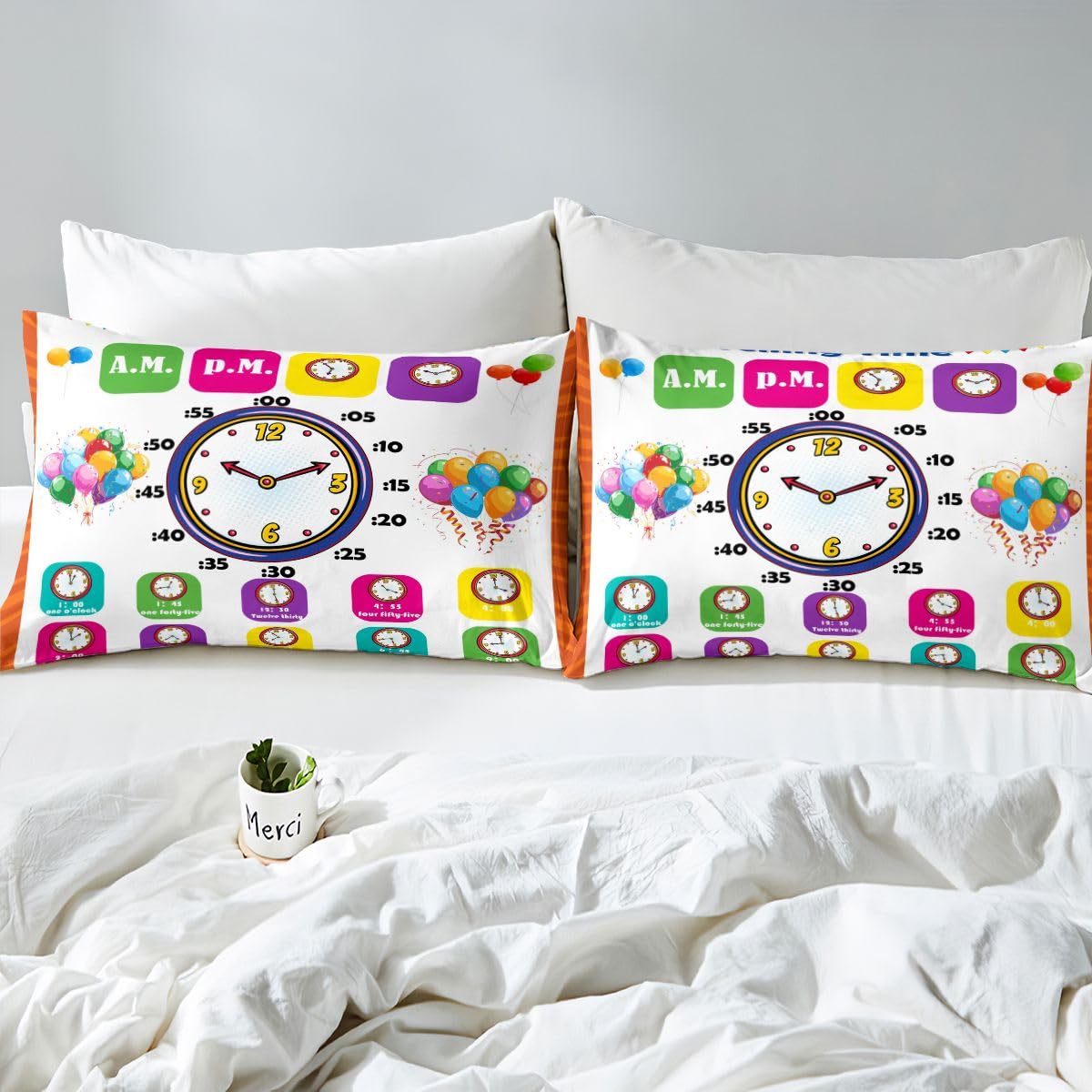 Educational Fitted Sheet Twin, Time Learning Bedding Set for Kids Boys Girls - Lightweight Bed Cover (No Flat Sheet)