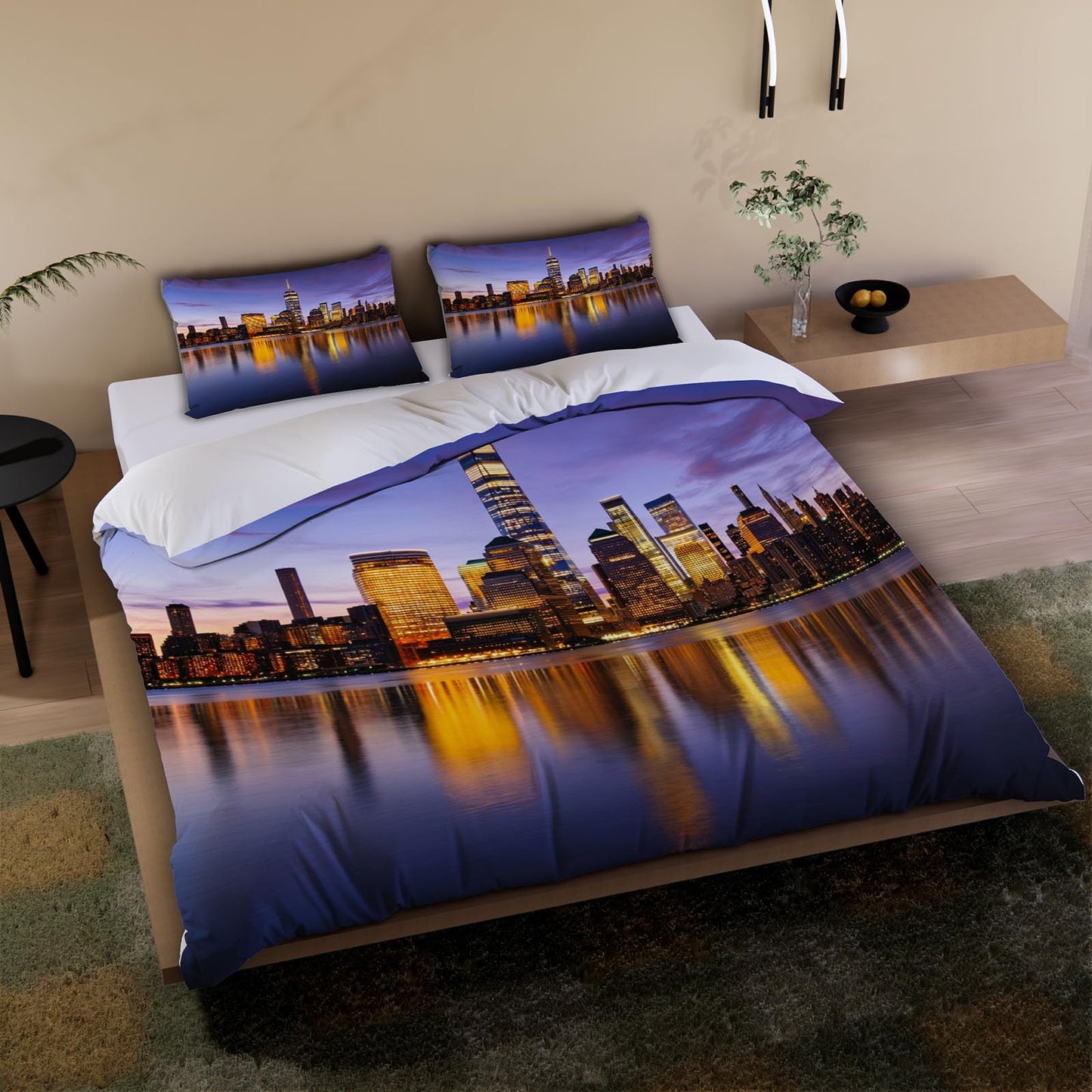 3D New York Duvet Cover Queen Size 90x90in Washed Ultra Soft Breathable Microfiber New York Bedding Set Zipper Closure Comforter Cover 3 Pieces with 2 Pillow Shams(WJT 44-12)