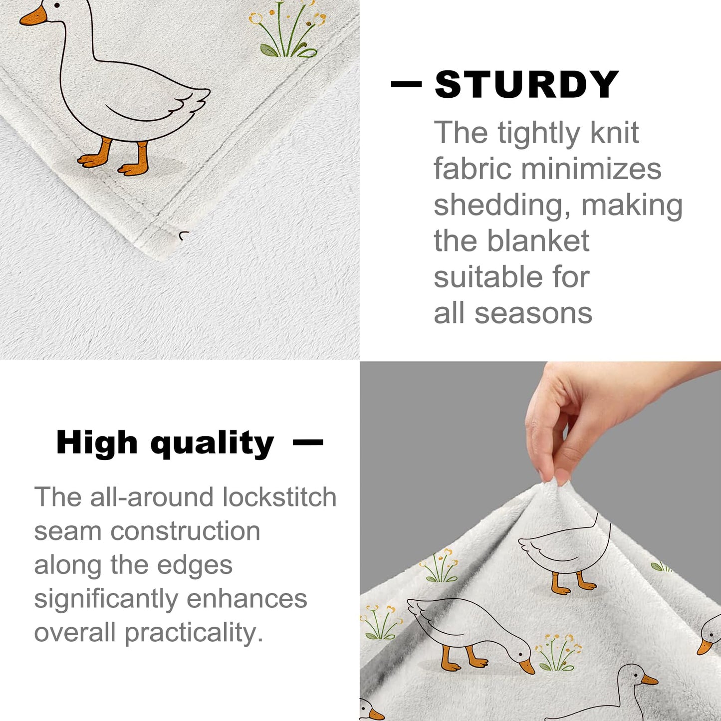 cromcu Duck Blanket for Farm Animal Lovers, Cute Cartoon Wildflower Flannel Blankets, Countryside Beige Gifts, Soft Warm Cozy Throws for Sofa Couch Bed Living Room Bedroom Home Decor 60" x 50"