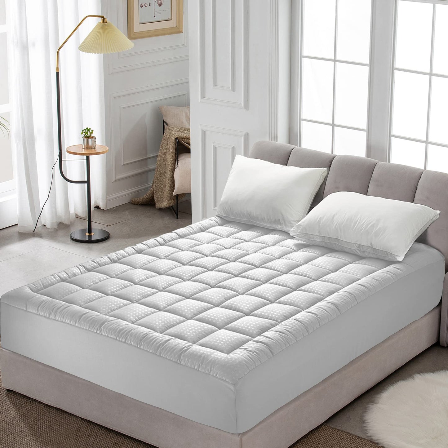 HYLEORY Queen Mattress Pad Quilted Fitted Mattress Protector Cooling Pillow Top Mattress Cover Breathable Fluffy Soft Mattress Topper with 8-21" Deep Pocket