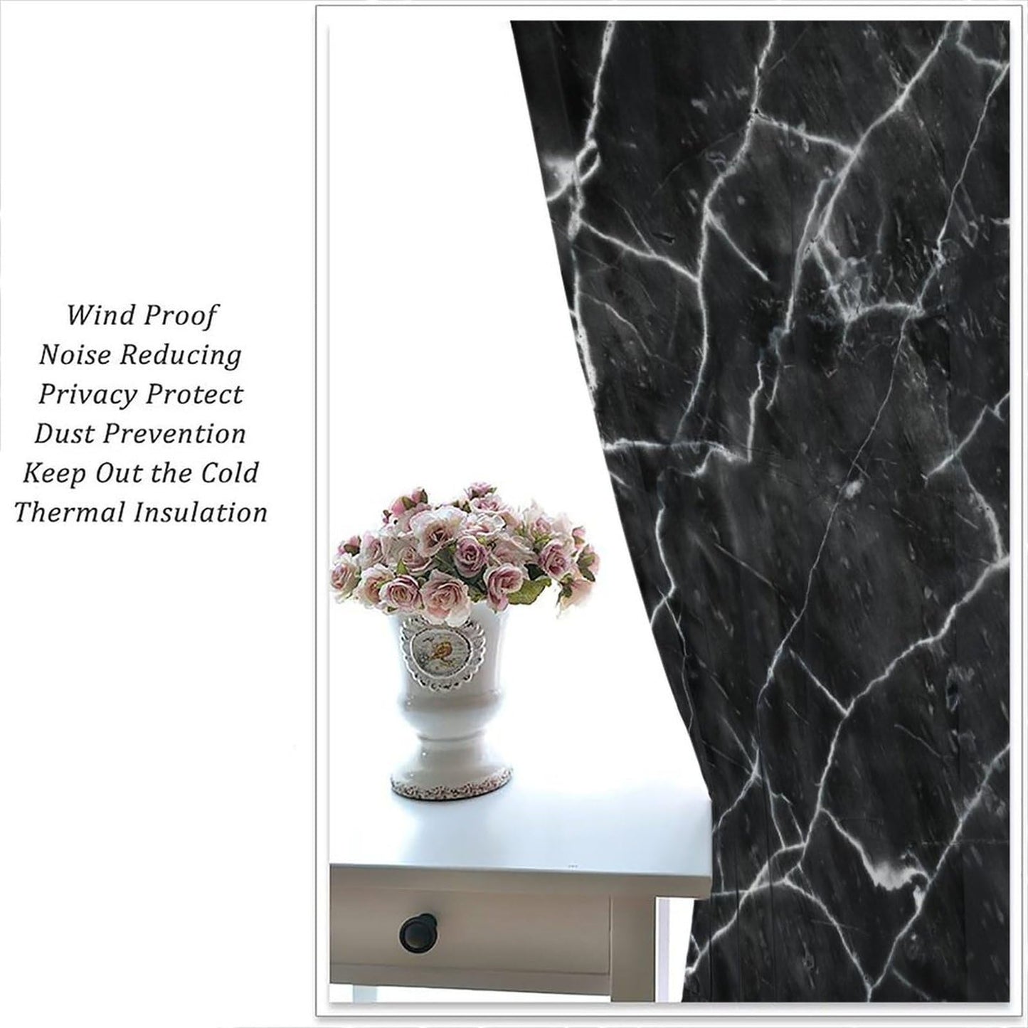 Djaby Marble Curtains, Abstract Modern Natural Black Grey Marble Window Treatments for Bedroom Living Kitchen Home 42" W X 45" L(No Blackout)