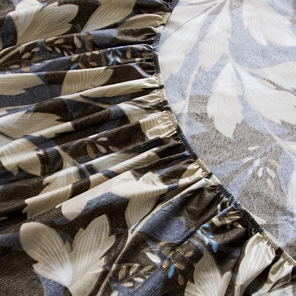 NATURETY Bedding Fitted Sheet with Deep Pocket,Leaf Designs Printed Thicken Fabric Bed Sheets (Gray Leafs, Queen)