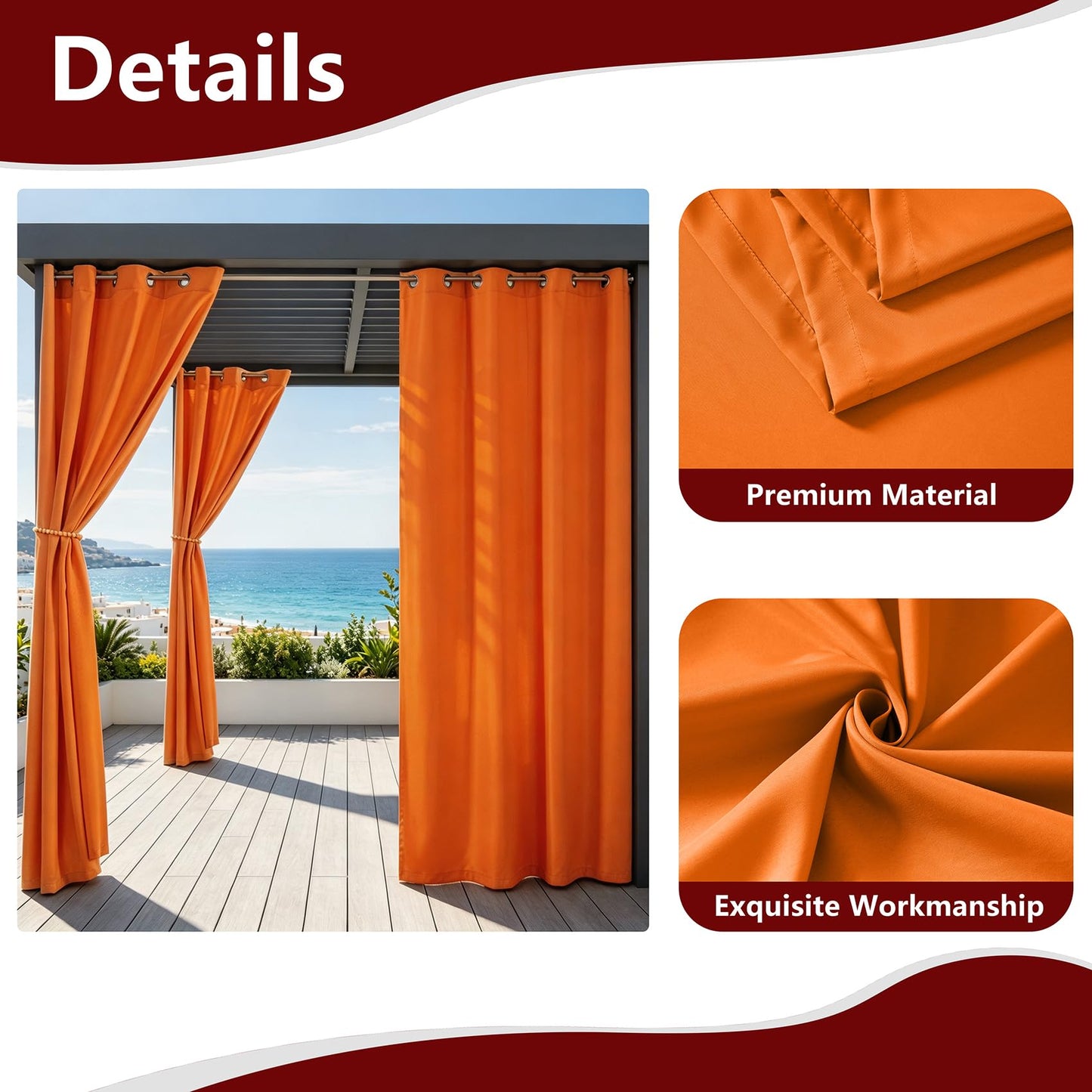 LZY 8 Panels Outdoor Curtains for Patio Waterproof - 52x84 Inches Orange Blackout Curtains, Polyester Weatherproof Privacy Drapes for Patio Porch Gazebo Balcony Deck (Grommet Top)