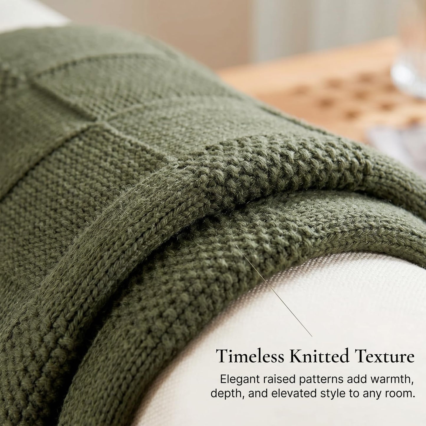 Chunky Knit Throw Blanket for Couch, Oversized Decorative Knitted Blanket, Soft Luxurious Moss Stitch Chair Blankets for Sofa and Bed, Cozy Farmhouse Boho Home Decor, Olive Green, 50" x 70"