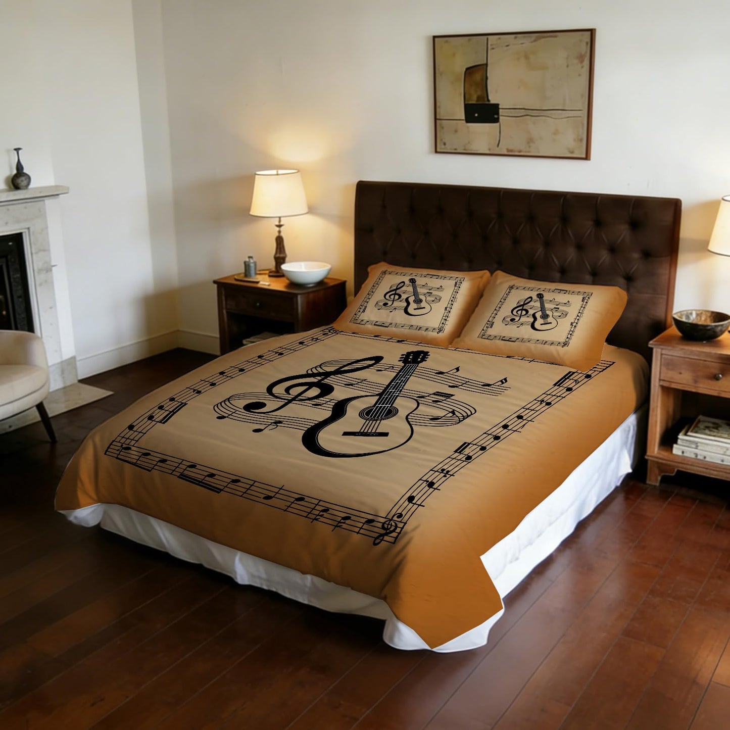 Custom Guitar Comforter Set, Personalized Guitar Music Bedding Set with Name Number Customized Quilt Cover with 2 Pillowcase for Twin Throw Full Size Bed Sets