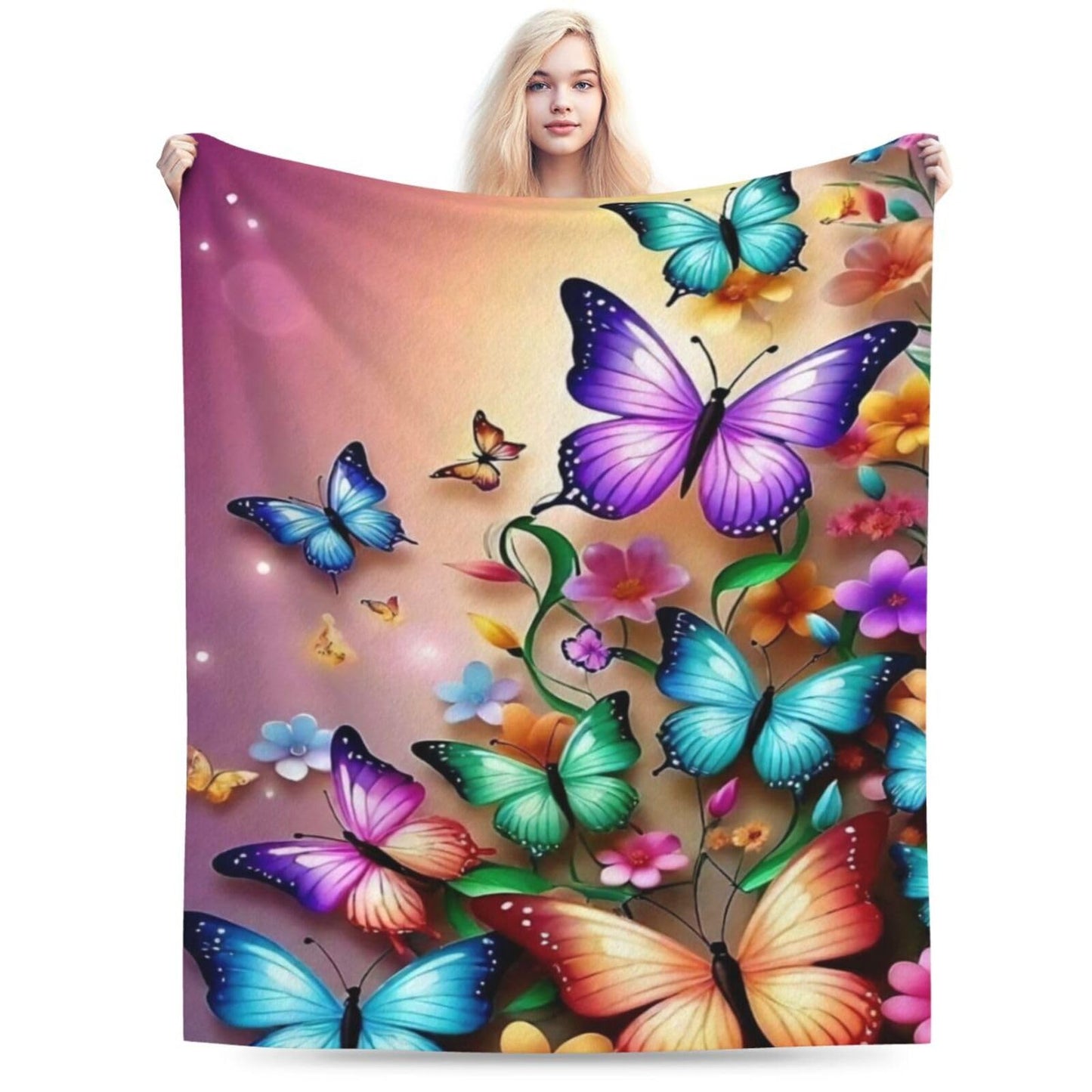 Ultra Soft Cute Butterfly Decor Butterfly Blanket Flannel Throw Blanket Bedding Suitable for Travel Camping Living Room Sofa Bedroom Decoration Gifts (Style-5, 50inx40in)
