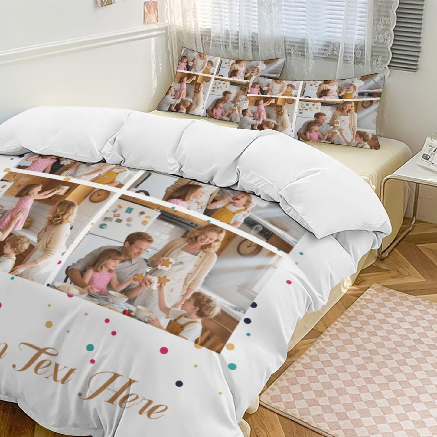 Lonhooker Custom Comforter Set, Custom Three-piece Bed Set Personalized Cover Set 3-Piece with 2 Pillowcases Customized Picture Bedding Sets with Picture Text Logo Universal All Season (Color01)