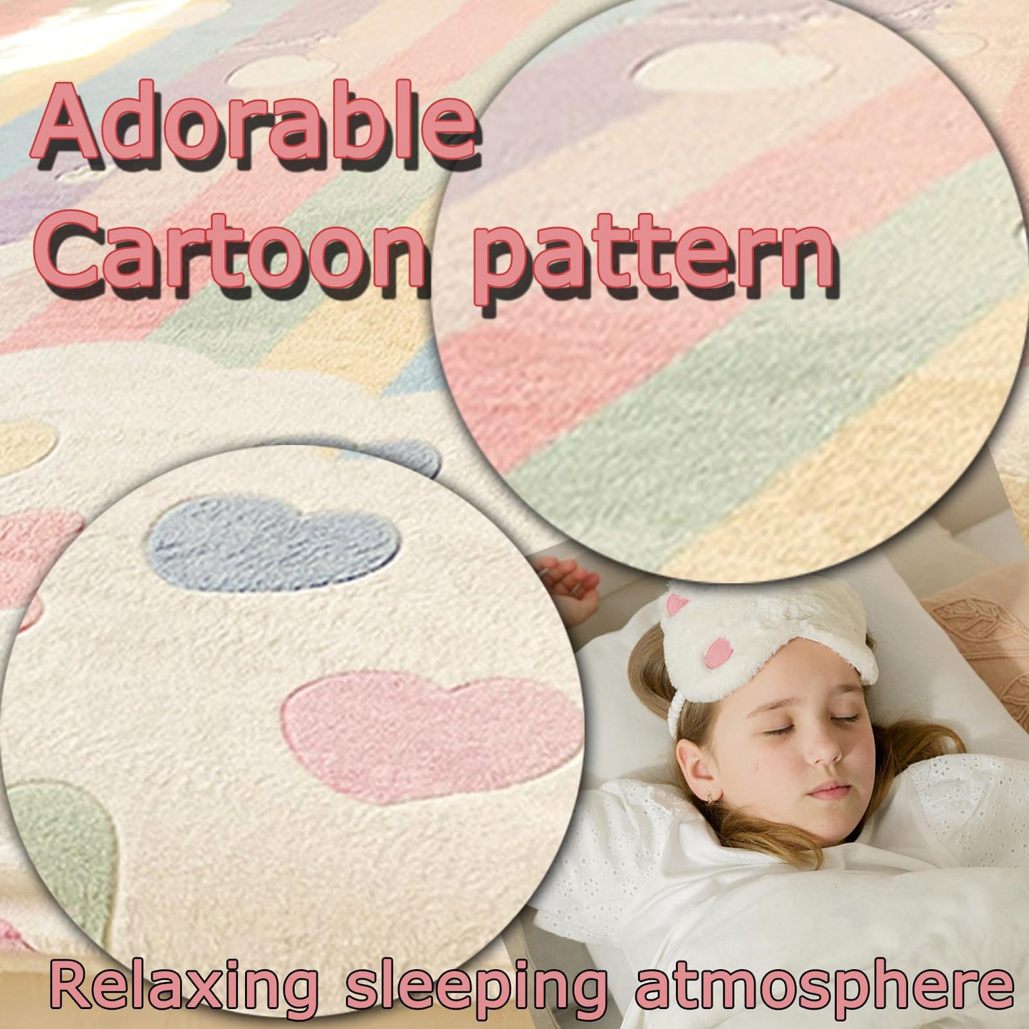 MorroMorn Fleece Fitted Sheet Full Only, Super Soft Plush Bottom Sheet with 20" Deep Pocket, Pink Kawaii Cute for Girls Kids Teen Fall Winter Spring, No Pillowcases (Rainbow Love, Full Size)