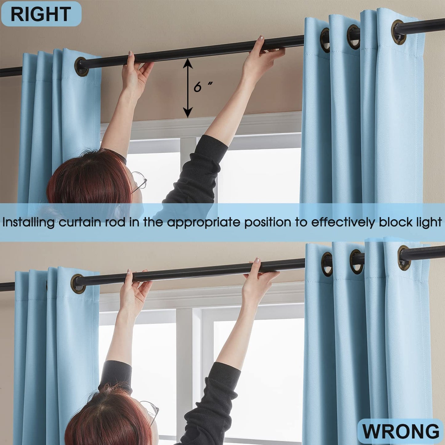 Rutterllow 100% Blackout Curtain Panels, Heat and Full Light Blocking Drapes with Grommets for Bedroom,Thermal Insulated Window Treatment Drapes for Living Room(Haze Blue,2Panels,52x63inch)