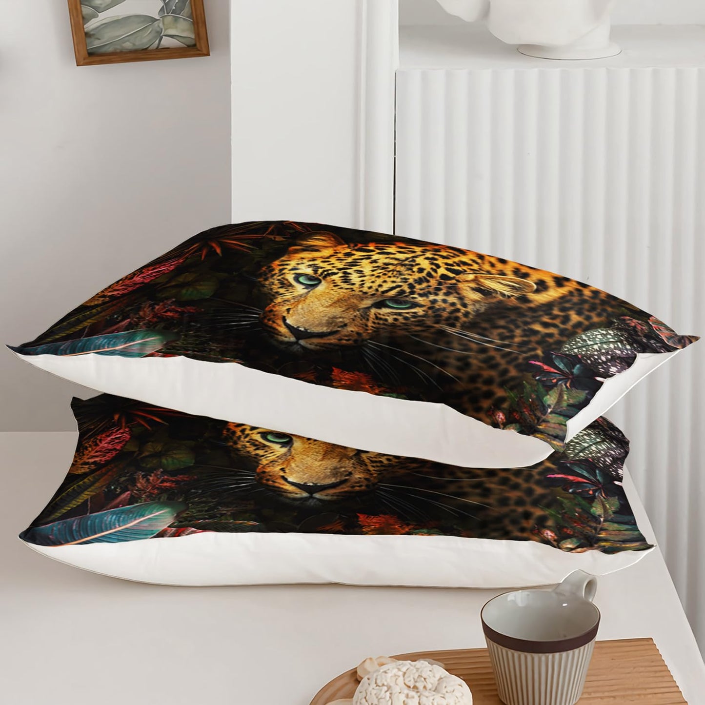 AILONEN Boys Leopard Fitted Sheet Set Twin XL Size, 3D Safari Animal Cheetah Bed Sheet Set,Botanical Leaves Floral Sheet Set 3 Pieces, 1 Fitted Sheet and 2 Pillowcases
