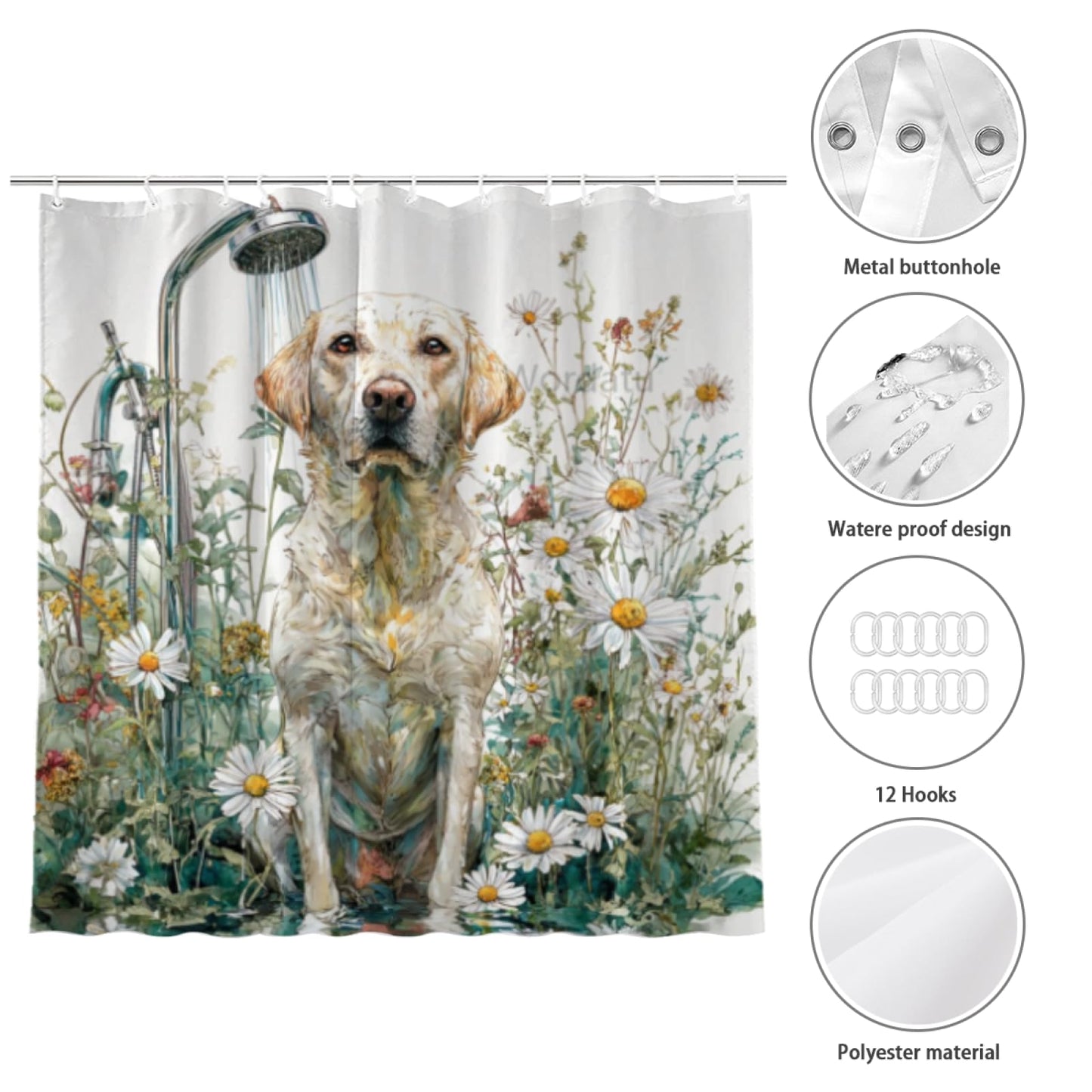 Wordatu Shower Curtain for Bathroom Flowers Welcome Labrador Retriever Shower Curtains for Bathtub Waterproof Fabric Shower Curtain with Hooks 72x72 Inches