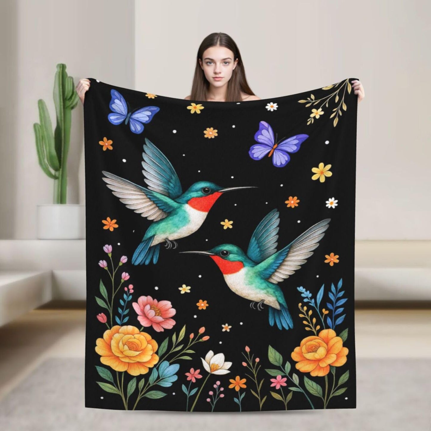 Hummingbird Blanket Hummingbirds Throw Blanket Soft Warm Cozy Fleece Fuzzy Plush Flannel Blankets Gifts for Boys Girls Women Kids Adults 40"X50"