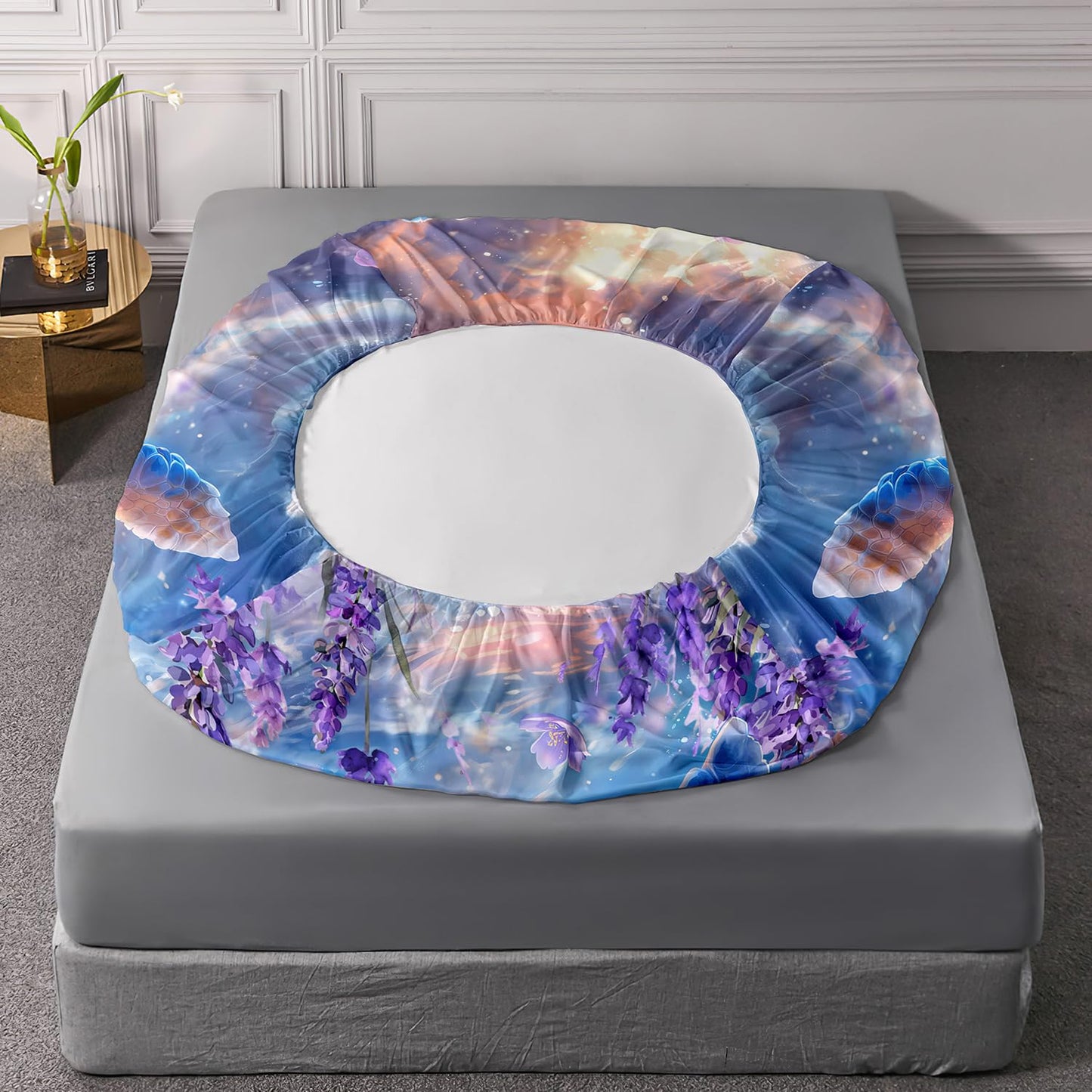 UEVBF Kids Sea Turtle Fitted Sheet Set Full Size,Dream Sky Purple Lavender Bedding for Boys Girls Teens Bedroom Decor,Coastal Bedding Sets,1 Fitted Sheet+2 Pillowcases.