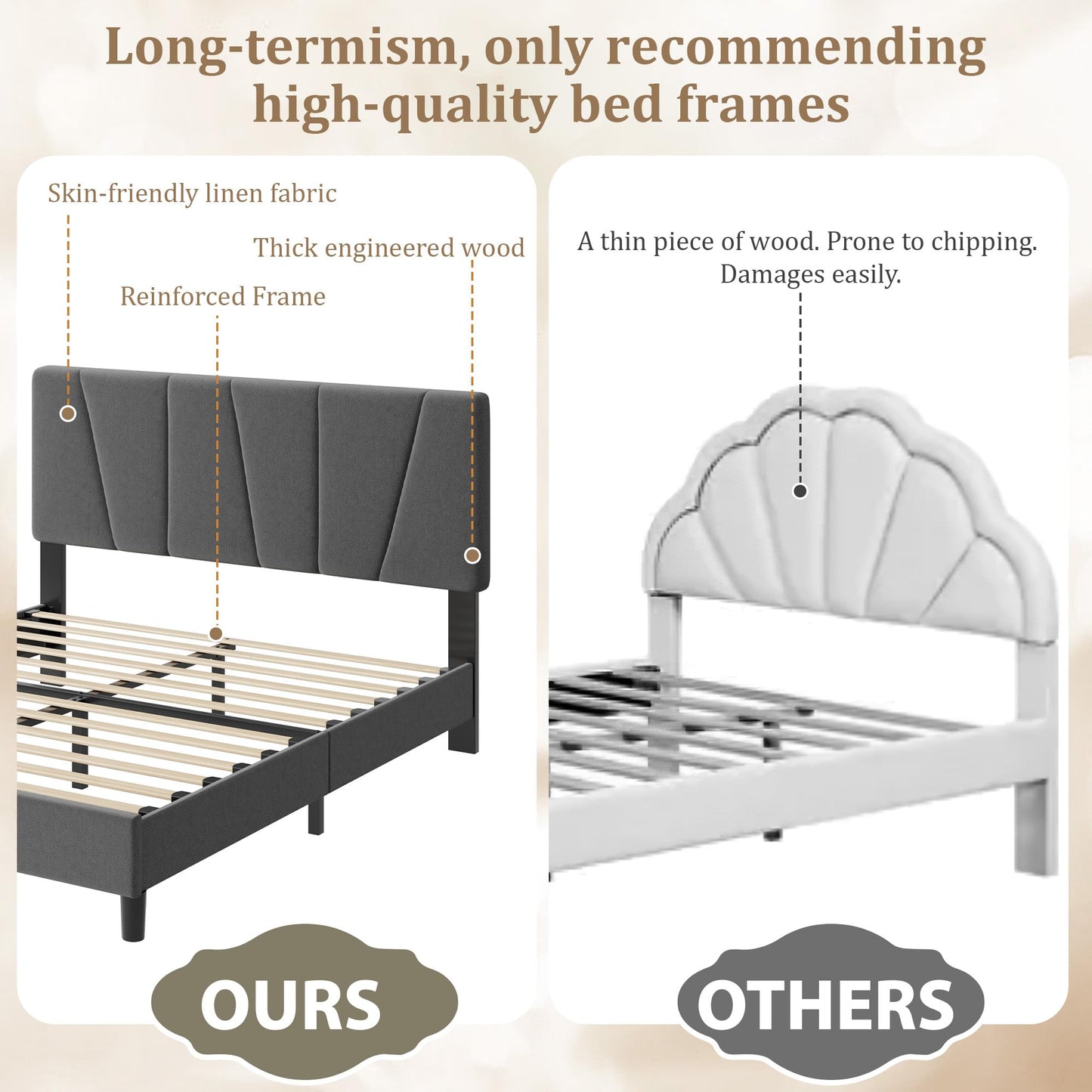 IDEALHOUSE Full Size Bed Frame with Upholstered Headboard, Heavy Duty Platform Bed Frame with Strong Wood Slats, Adjustable Headboard, Noise-Free, No Box Spring Needed, Easy Assembly