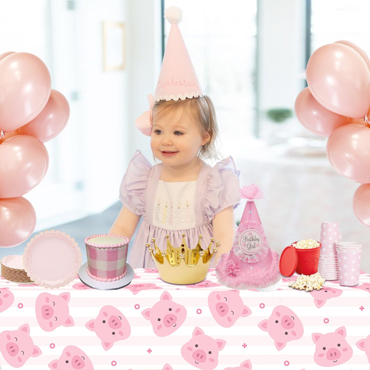 CC HOME 1Pc Pink Pig Party Plastic Tablecloth 54 x 87 Inch Farm Animal Long Rectangular Table Cover for Buffet, Cute Piggy Baby Shower Party Holiday Dinner, Picnic Tablecloth for Kitchen Event Use