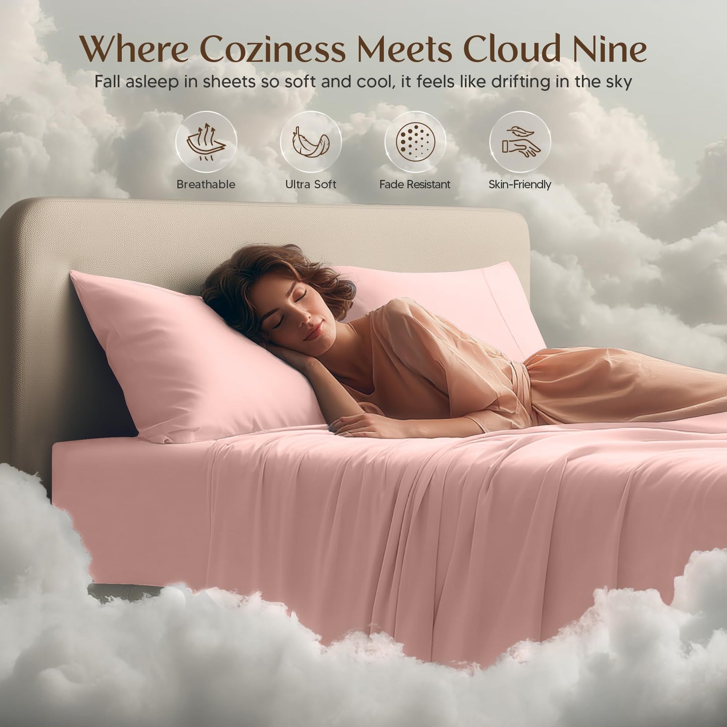 Utopia Bedding Queen Size Sheet Set – 4 Piece Bed Sheets, Soft and Breathable Microfiber, Includes 1 Fitted Sheet, 1 Flat Sheet and 2 Pillowcases – Oeko Tex (Tea Pink)