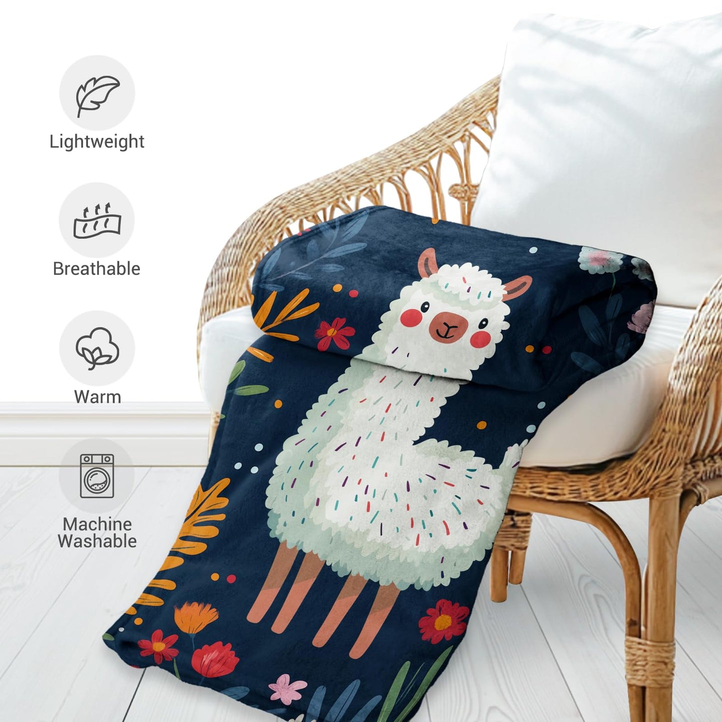 Jekeno Llama Blanket Gifts for Women Girls Mom Sister Friends Birthday Valentines Christmas Animal Alpaca Floral Flower Print Present Decor Home Sofa Couch Soft Cozy Plush Throw for Kids Adult 50"x60"