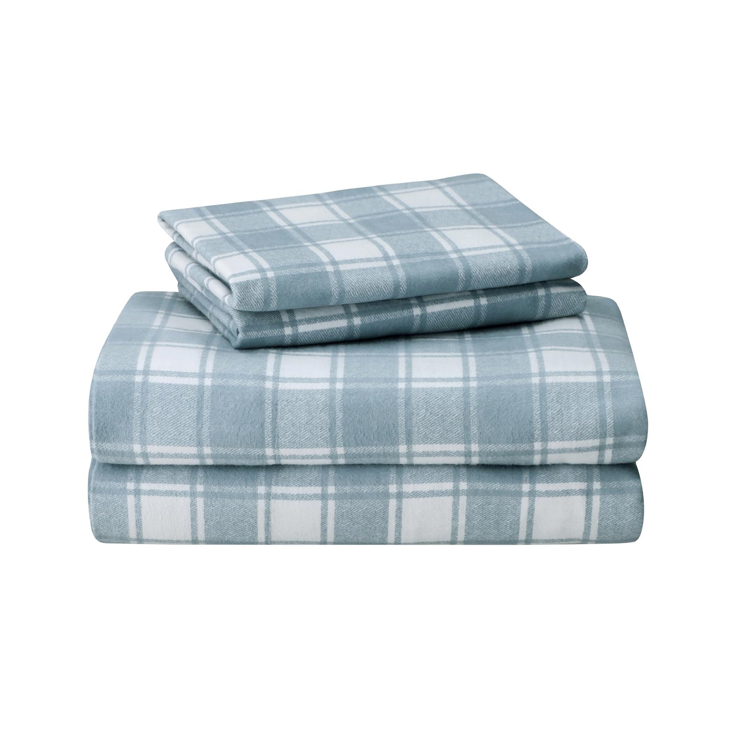 Featherhead™ 100% Cotton 4PCs Flannel Sheet Set, Full Size, Blue Plaid | Double-Brushed for Extra Softness, Warm & Breathable, Extra Deep Pockets fits Up to 17” – 1 Flat, 1 Fitted, 2 Pillowcase