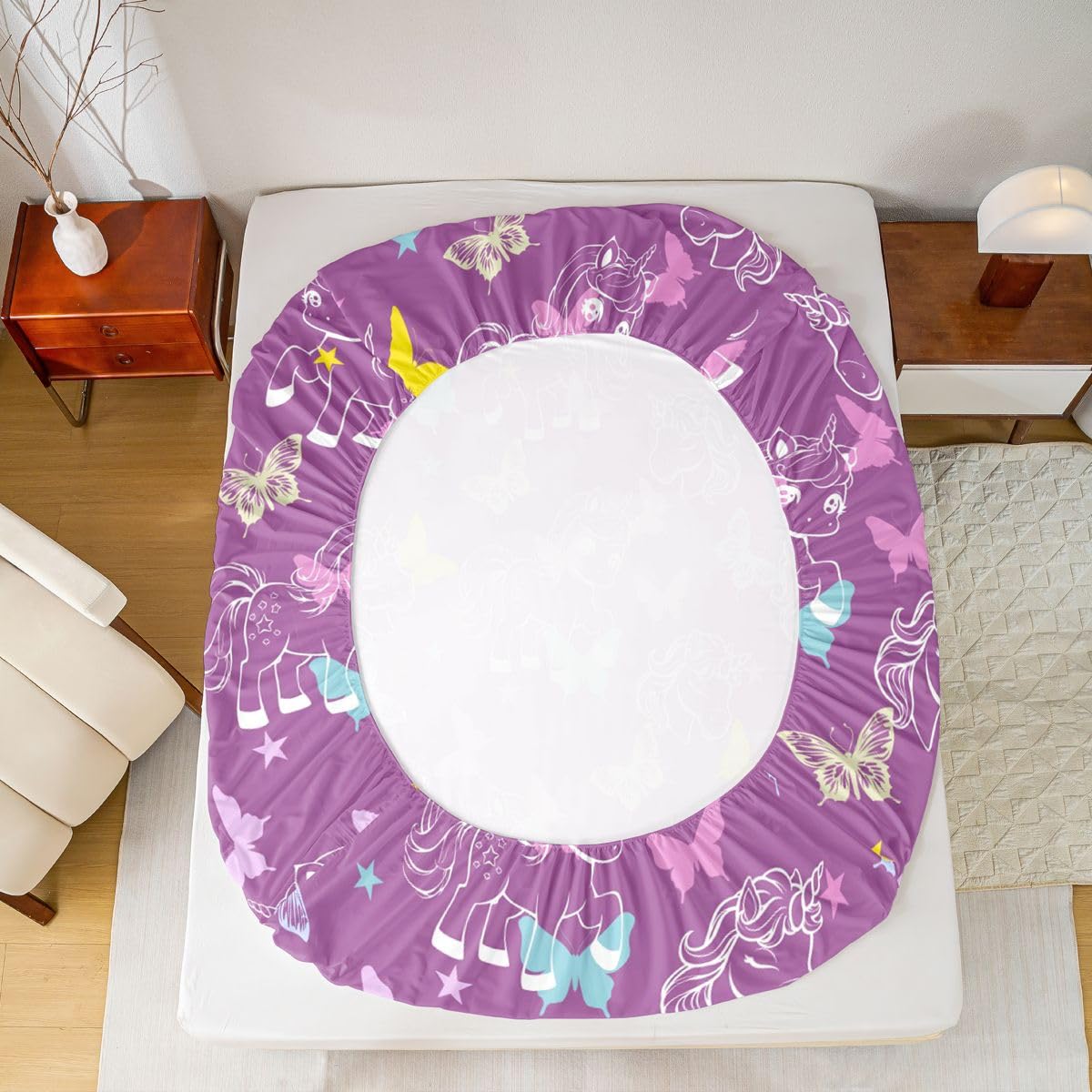 Feelyou Cute Unicorn Fitted Sheet with 1 Pillowcase Twin Size Purple Butterfly Bed Sheets Set 16" Deep Pocket Boys Girls Princess Unicorn Bedding Dreamy Horse Teens Bedroom Decor Breathable Soft