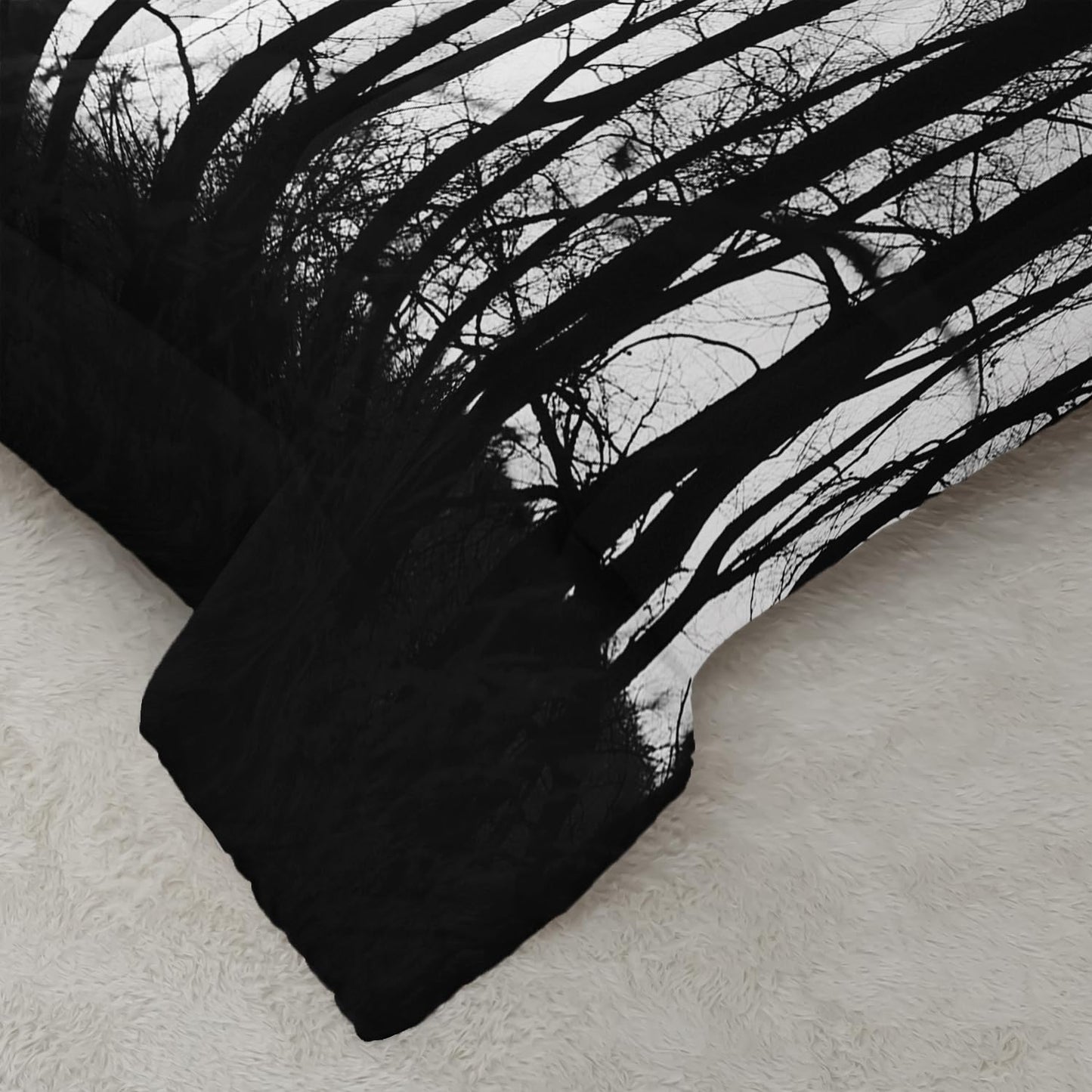 Nttopship Grey Landscape Rustic Woodland Pine Tree Bedding Comforter Sets Twin Size Rustic Farmhouse Bedding Set for Teens Adults Men Bedroom,High Mountain Quilt with 2 Pillow Shams