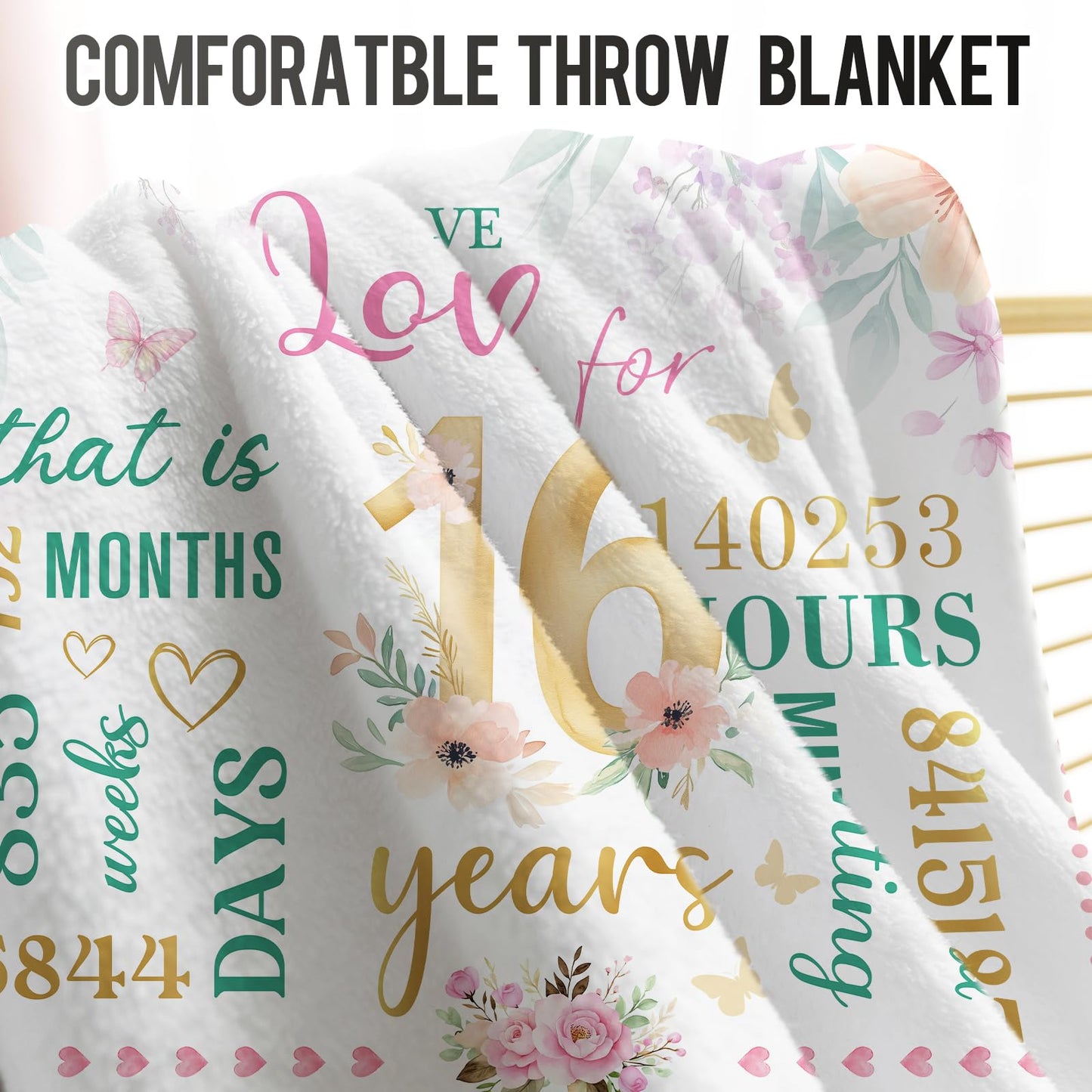 Levens Sweet 16 Gifts for Girls Boys, 16th Birthday Gifts for Girls, 16 Year Old Girl Birthday Gift Ideas, 16th Birthday Decorations, Happy 16th Birthday Presents for 16 Year Old Blanket 60"x50"