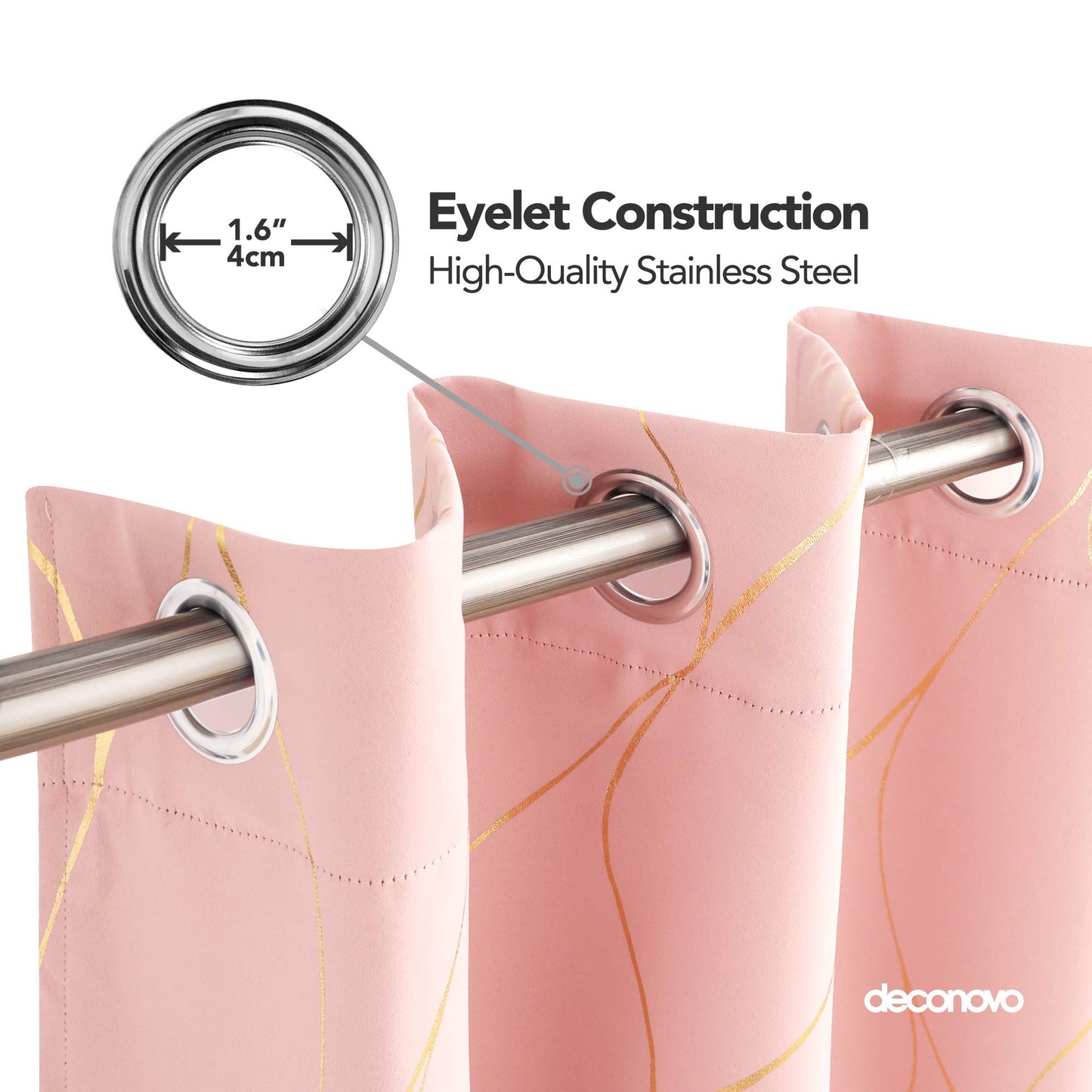 Deconovo Coral Pink Blackout Curtains 2 Panel Set for Bedroom, Thermal Insulated Grommet Room Darkening Window Drapes for Living Room, Gold Line Foil Print, 42W x 72L Inch