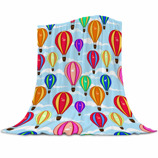 Cartoon Hot Air Balloon Blanket 60"x80" - Ultra Soft Flannel Throw for Adults & Kids - Playful Cloud & Balloon Print - Lightweight Plush Blanket for Bed, Sofa & Home Decorations