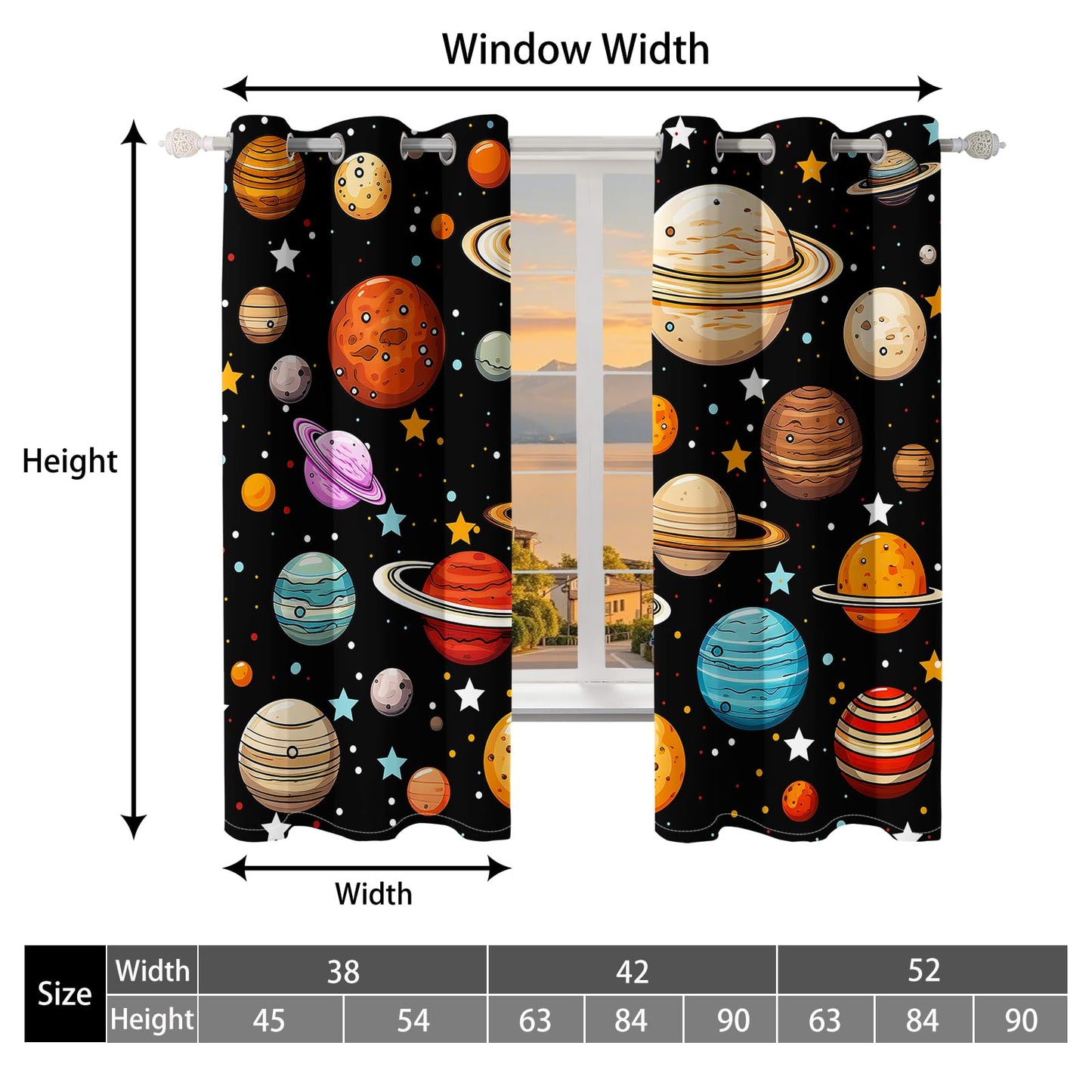 ANGELWARDROBE Galaxy Planet Curtains for Boys Girls Room Decor, Cartoon Universe Planets 50% Blackout Window Curtains, Starry Sky Galaxy Room Darkening Drapes for Bedroom, 2 Panels, 42" W x 63" L