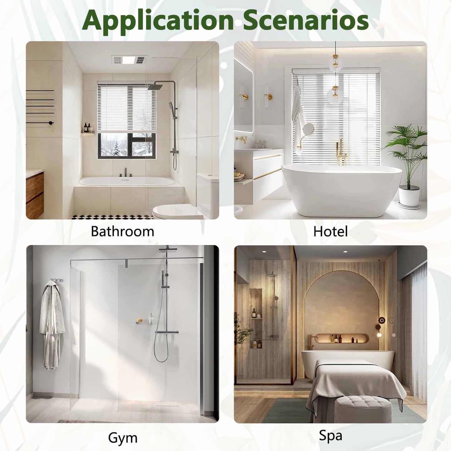 Sage Green Tropical Leaves Shower Curtain and Liner Set, Monstera Palm Leaf Botanical Design Bathroom Curtains, Waterproof Double Layers Fabric No Hook Shower Curtain with Top Mesh Window, 71x74 Inch