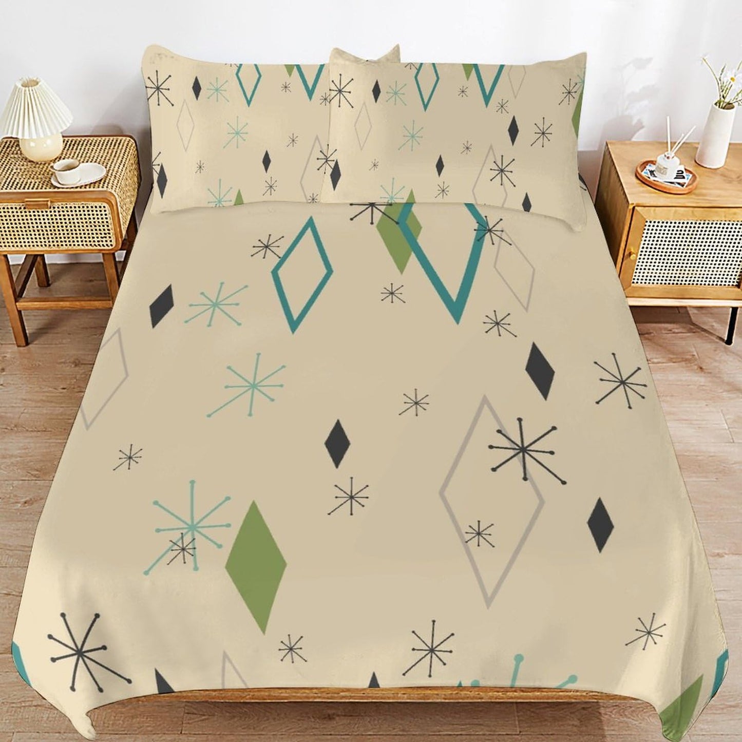 Focusbrite Modern Mid Century Duvet Cover, Vintage Geometry Bedding Sets Soft Comforter Cover，Aesthetic Abstract Art Bedding 3 Piece (1 Duvet Cover 86"x70" + 2 Pillow Sham 20"x30")
