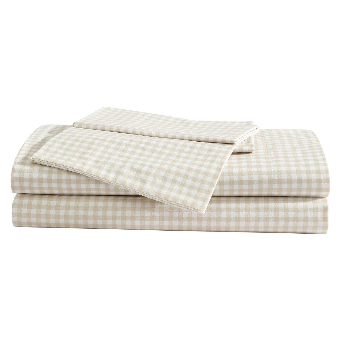 Eddie Bauer - Twin Size Sheet Set, 100% Cotton Percale Bedding, Crisp & Breathable Bed Sheets, Fully Elastic Fitted Sheet with Pillowcase (Little Gingham Beige)
