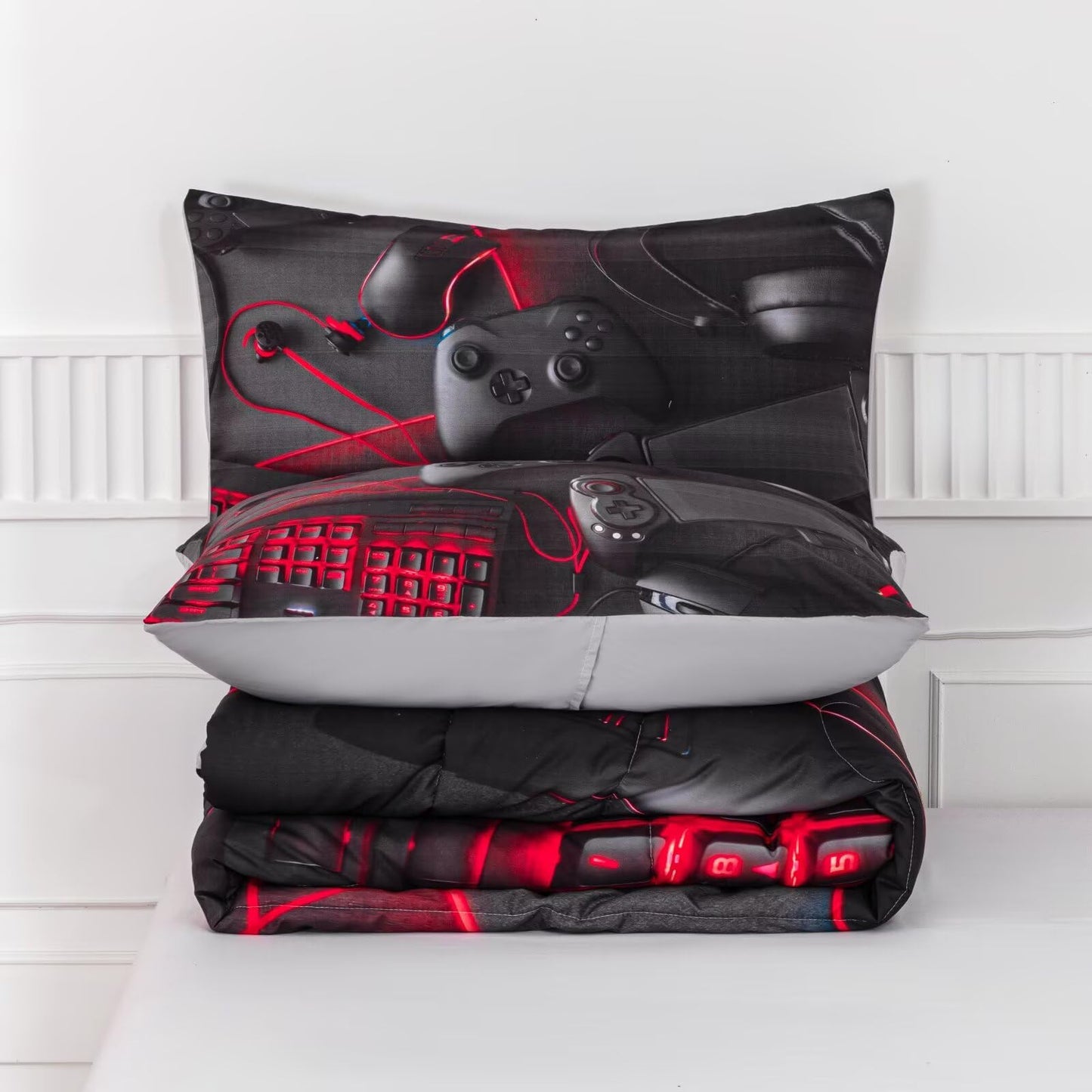 GRAT TIOC Gaming Comforter for Boys Teens,Game Bedding Sets Twin,Kids Gamer Comforter Set,Video Game Bedroom Bed Set Controller Duvet All Season 3 Piece