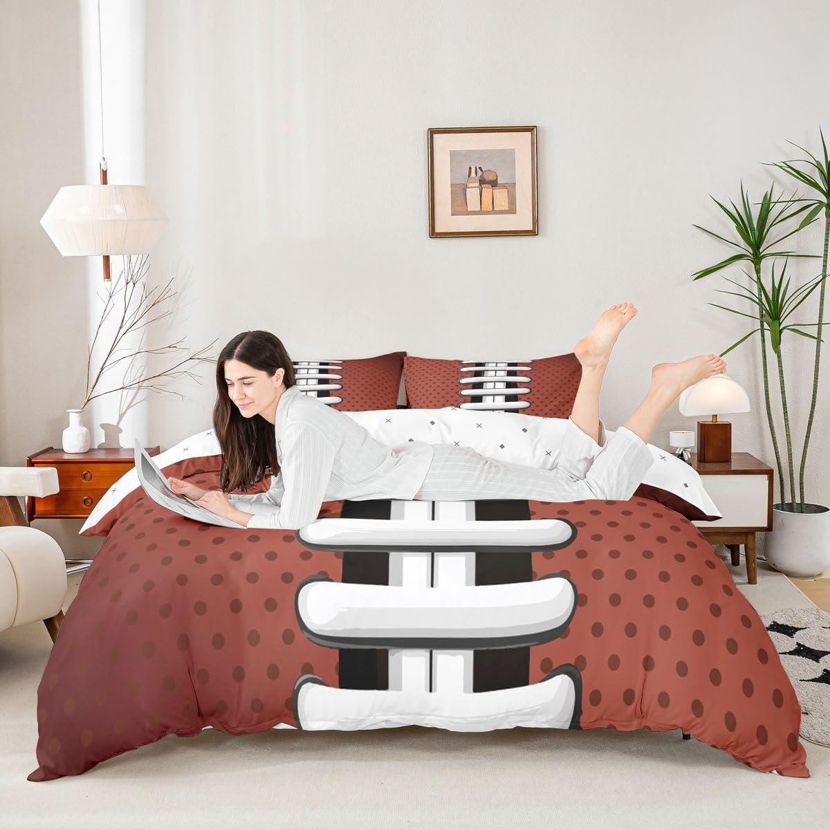 Feelyou Football Duvet Cover Set for Kids Boys Teens Orange Rugby Printed Comforter Cover Sports Rugby Bedding Set 1 Duvet Cover & 2 Pillowcases