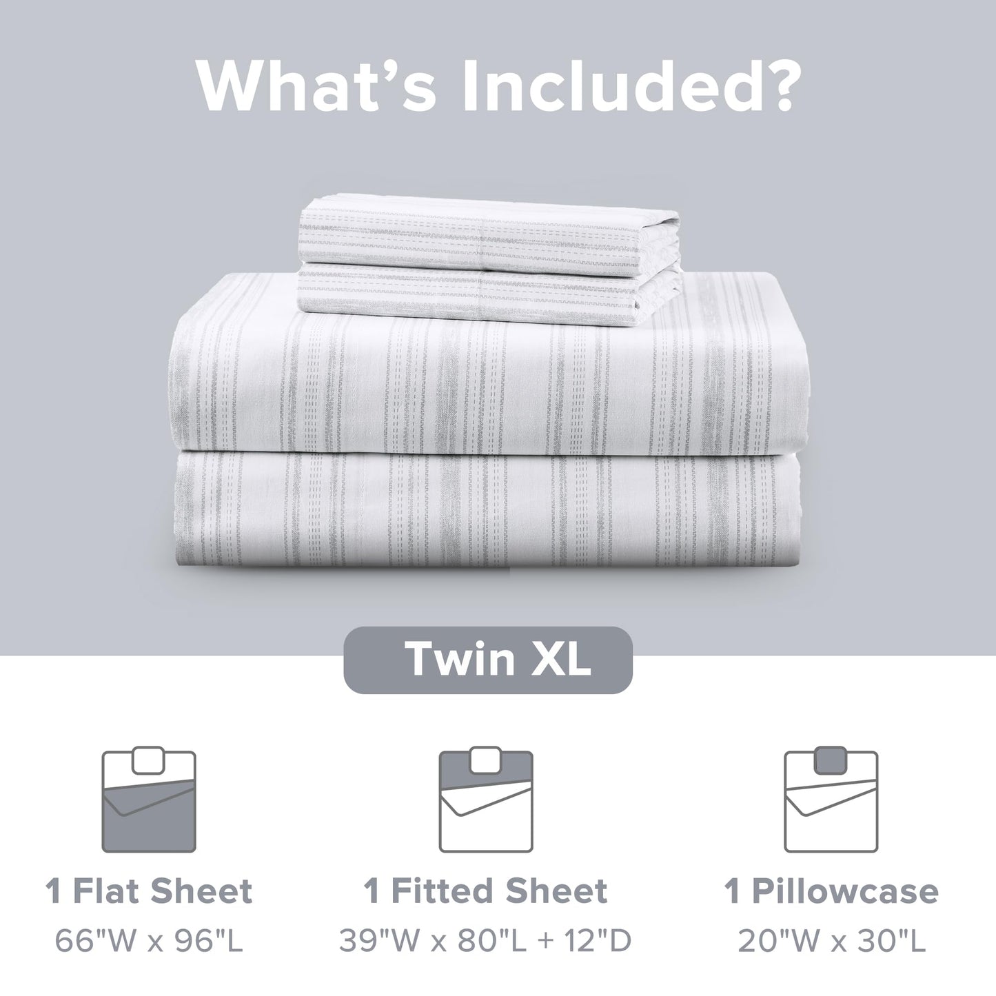 Comfort Spaces 100% Cotton Sheets Twin XL, Breathable, Naturally Cool Cotton Sheets, Cotton Bed Sheets with 12" Elastic Pocket Fits up to 14" Mattress, All Seasons Sheet Set, Good Vibes Grey 3 Piece