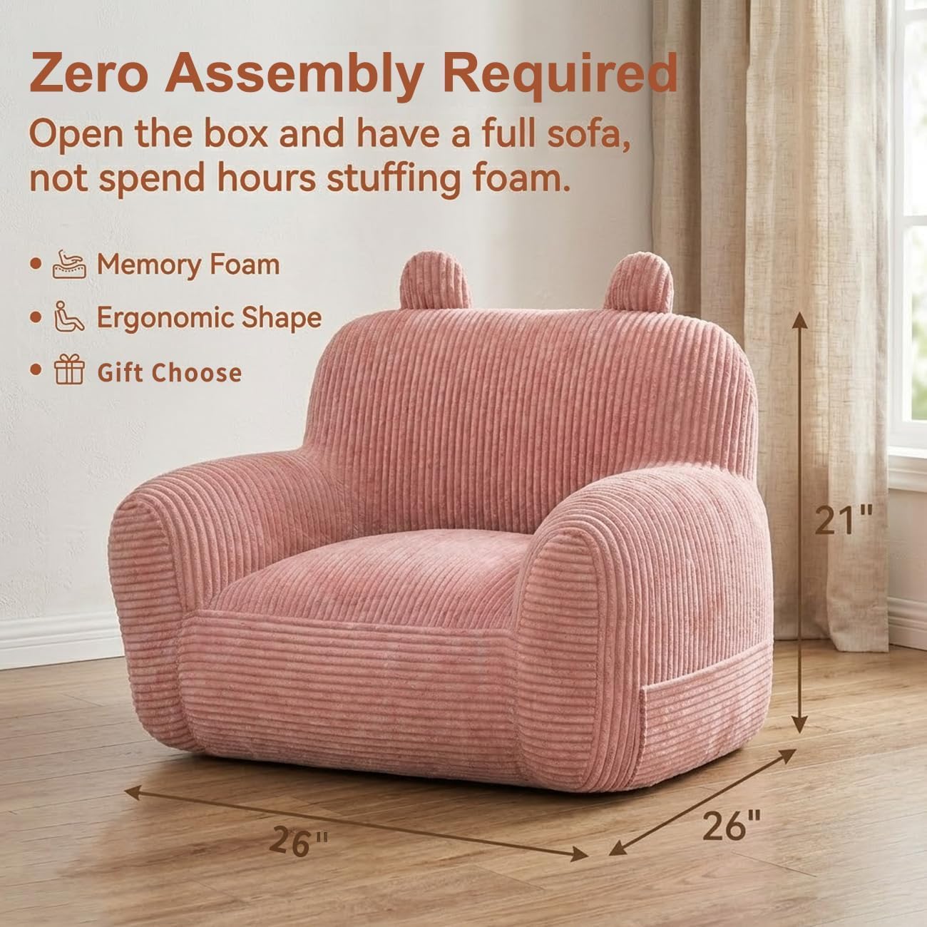 Kids Bean Bag Chair Sofa with Filler Stuffed Filling Memory Foam Lazy Comfy Chairs Boys Girls Gaming Reading Relaxing Cute Living Room Bedroom Cozy Pocket Floor Relaxing Sofa