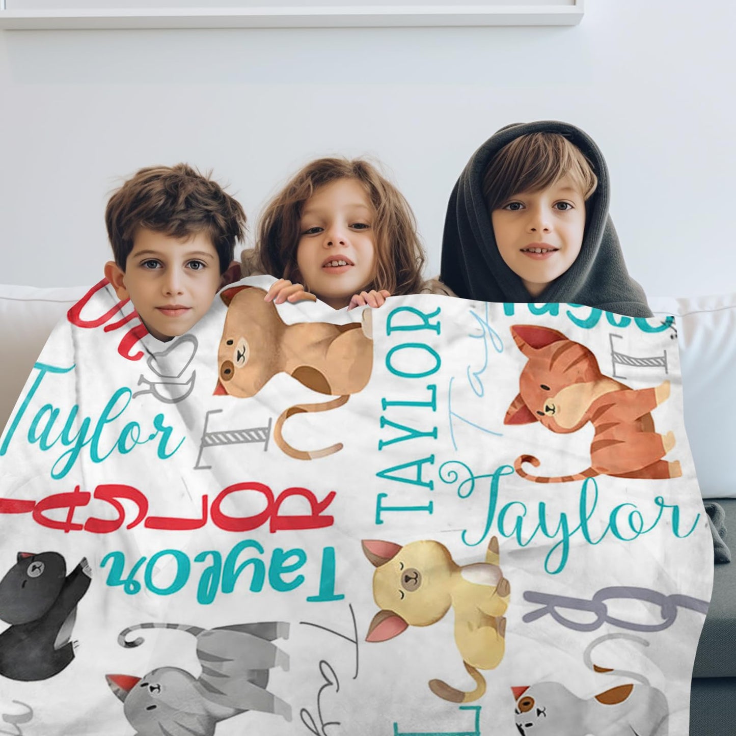 ZOTIMEF Custom Baby Blanket - Multi-Fonts Name with Cats Design - Personalized Flannel Blanket Soft Plush for Boys Girls Holidays Birthdays Gifts Color14