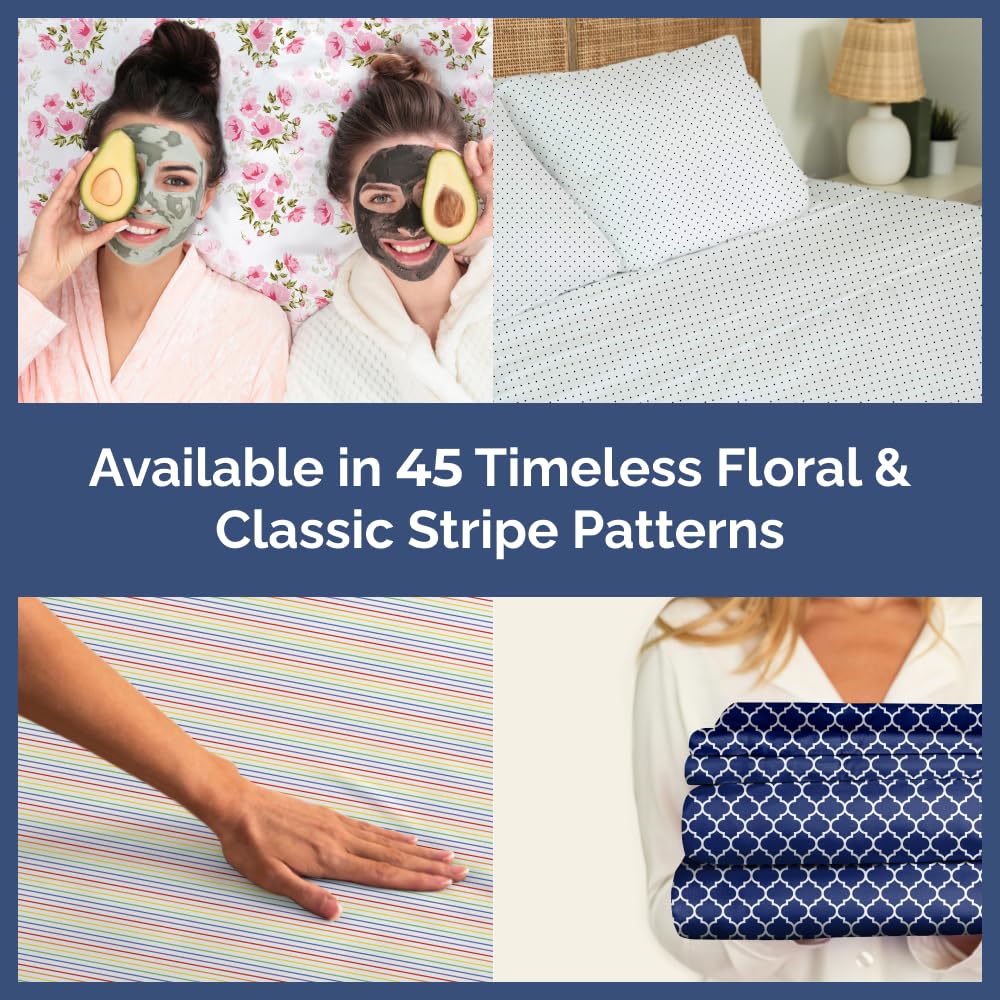 CGK Unlimited Floral Sheets - Pink Floral Rose Bed Sheet Set - 1 Flat, 1 Fitted & 2 Pillowcases w/Deep Pockets - Wrinkle & Fade Free - Boho Botanical Bedding - Ultra-Soft, Breathable and Cooling