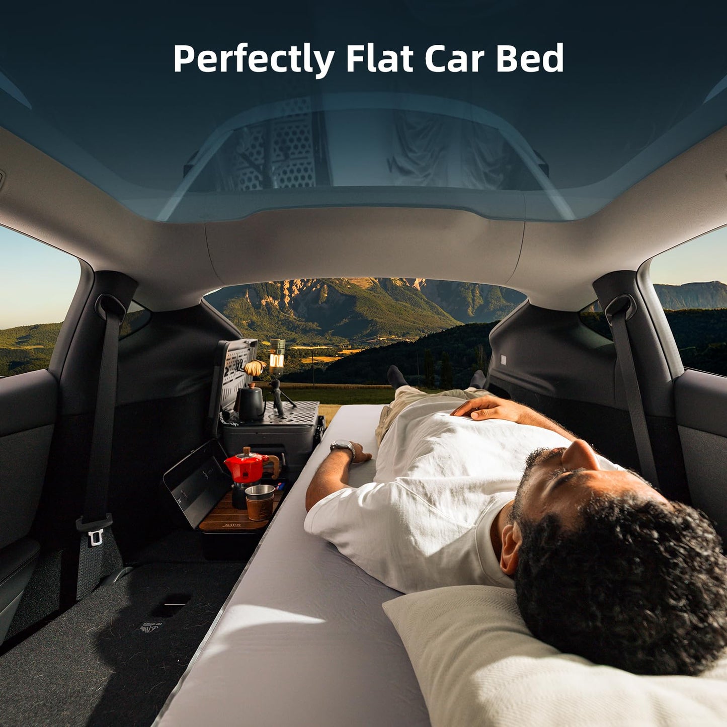 Havnby FlatCore Backseat Solo Mattress for Tesla Model Y, Wedge Design & 6.7-Inch Hybrid Support for Flat Car Bed, Portable Camping Mattress w/Built-in Pump for Campers, Hiking, Nap, Road Trip