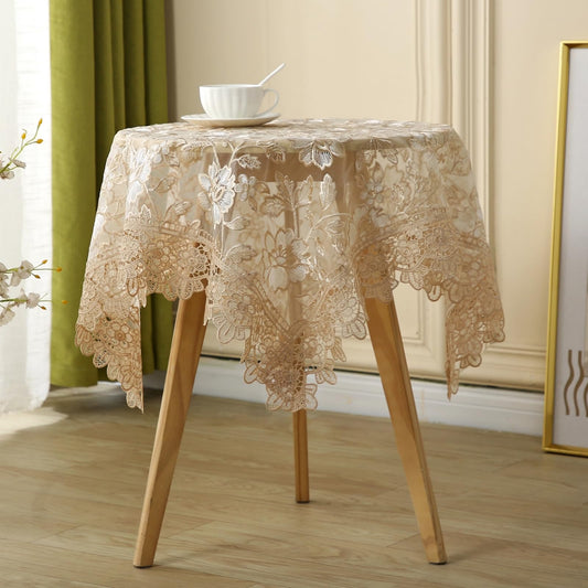 Rakila Coffee Vintage Lace Tablecloth Embroidered Round Tablecloth for Wedding Party Dining Home Decorations, Round 70 inch