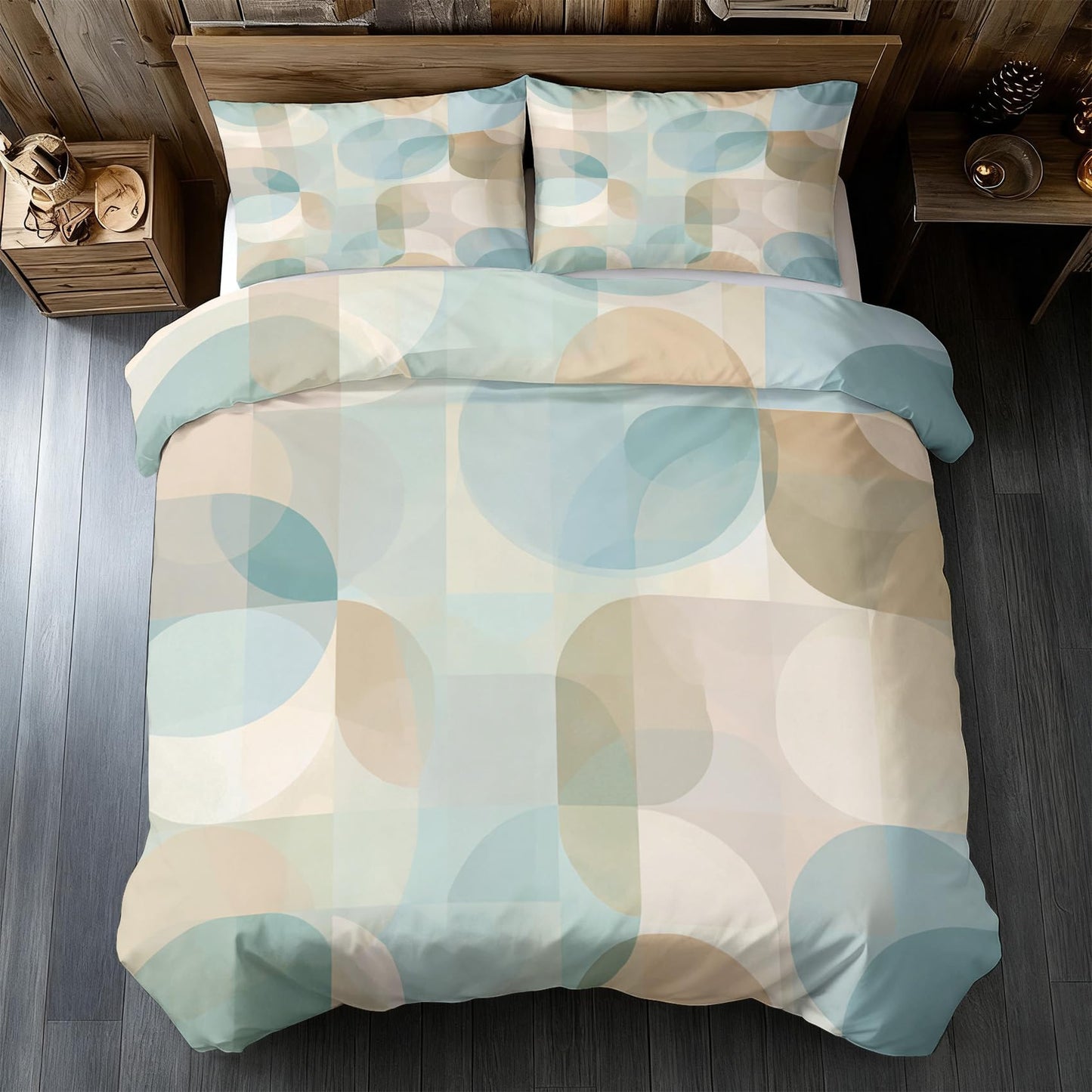 Abstract Geometry Duvet Cover Twin Size, Mid Century Modern Bedding Set 2 pcs with 1 Pillow Cover, Geometric Bedroom Decor, Soft Microfiber Reversible, Zipper & Ties KJJT 15