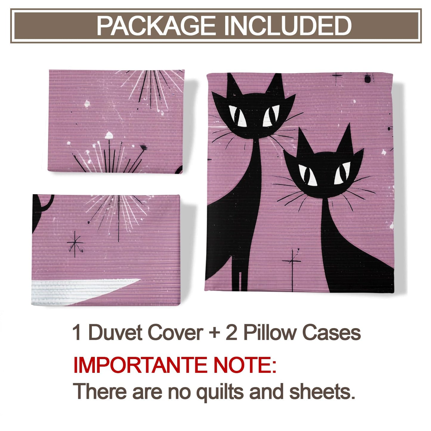 ZAMODE Cat Comforter Cover Oversized King Size 120" x 98", Mid Century Atomic Black Cat Duvet Cover, Abstract Black Kitten Bedding Set with 2 Pillowcases