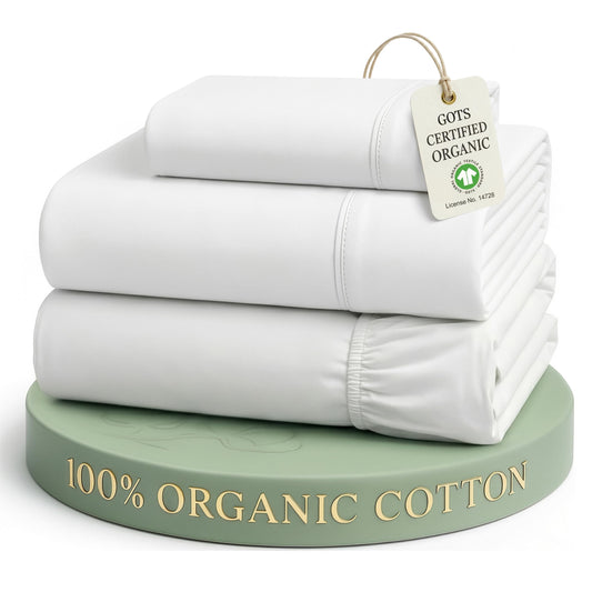 LANE LINEN 100% Organic Cotton White Twin XL Sheets Set 3-Piece Pure Percale Soft Bedding Breathable Fits Mattress Upto 15" Deep