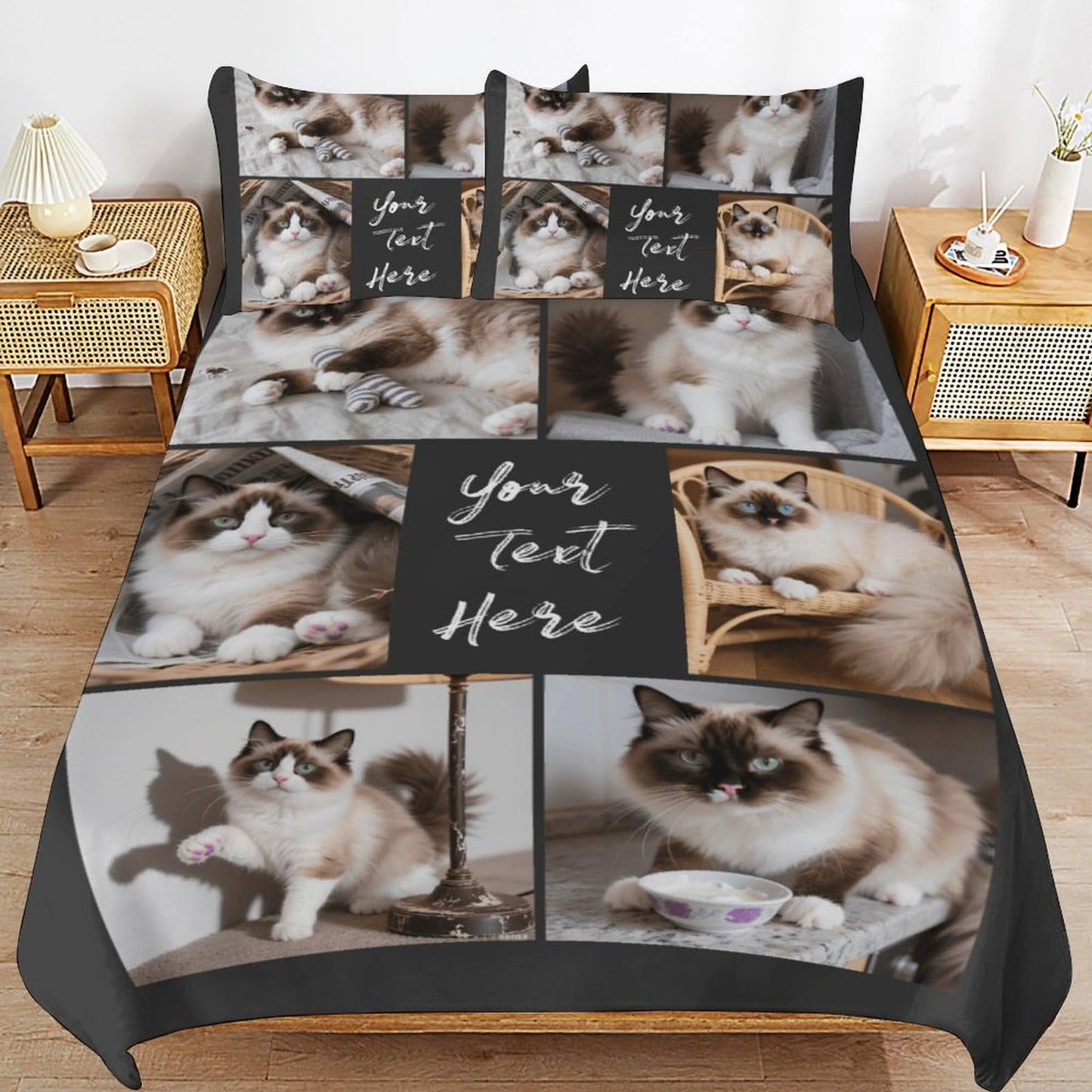 Lonhooker Custom Comforter Set, Custom Three-piece Bed Set Personalized Cover Set 3-Piece with 2 Pillowcases Customized Picture Bedding Sets with Picture Text Logo Universal All Season (Color011)