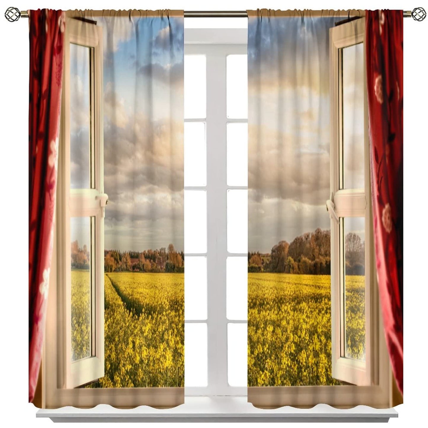 BAEKJIN Nature Landscape Curtains Scenery Garden The Setting Sun Rod Pocket Blackout Window Drapes 2 Panels Set for Bedroom Living Room Decor 42x45in