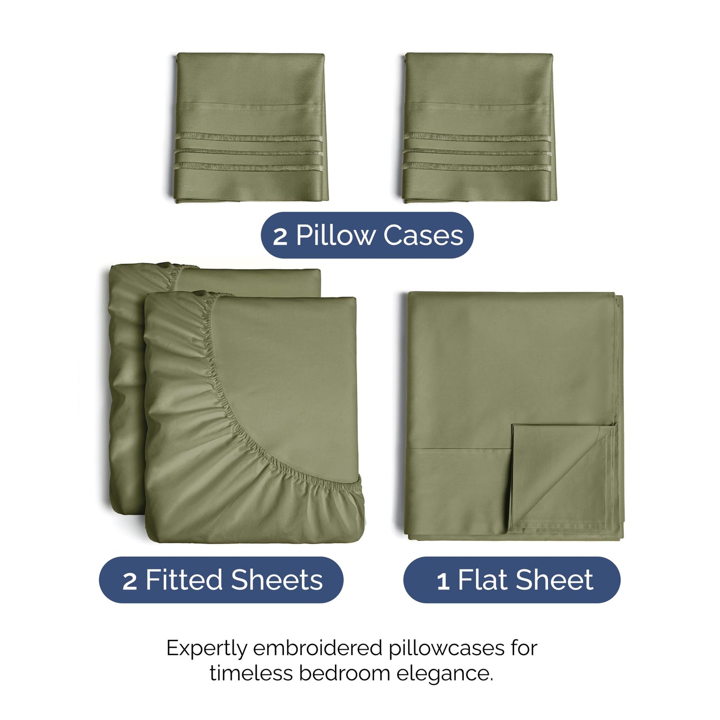 Split King Size 5 Piece Sheet Set - Comfy Breathable & Cooling Sheets - Hotel Luxury Bed Sheets for Women & Men - Deep Pockets, Easy-Fit, Soft & Wrinkle Free Sheets - Sage Green Oeko-Tex Bed Sheet Set