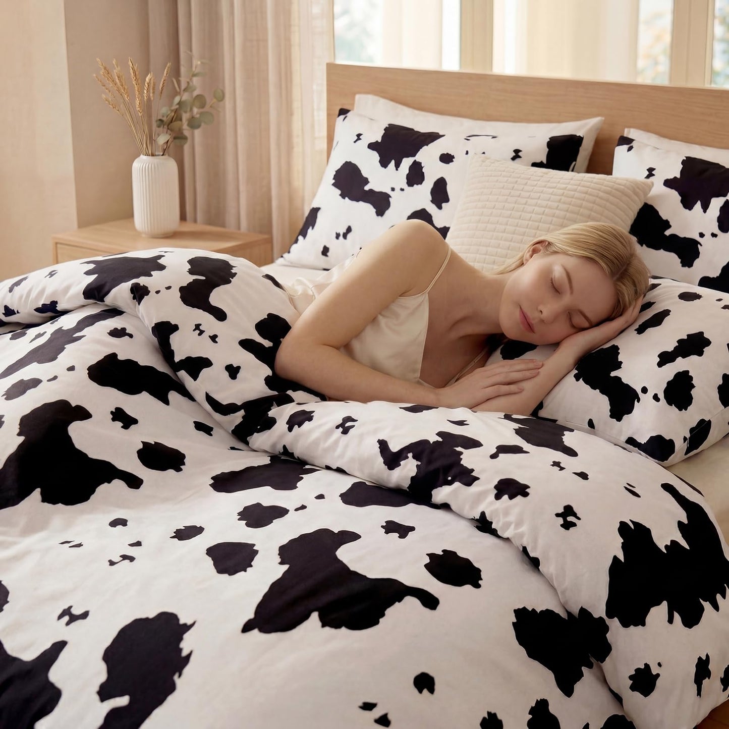 Cozaline 100% Cotton Duvet Cover King Size, Black and White Cow Print Bedding Set with Zipper Closure, Farmhouse Soft Breathable Comforter Cover with 2 Pillowcases for All Seasons