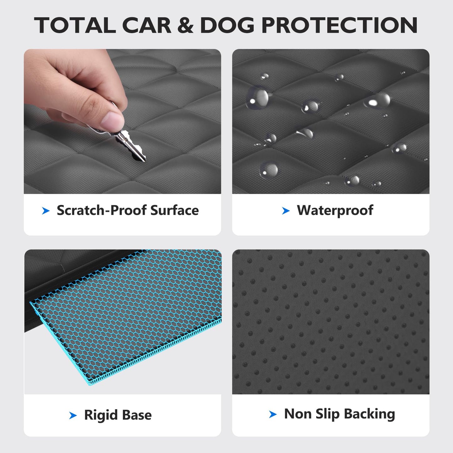 ROUWINNE Back Seat Extender for Dogs-Large Space, Hard Bottom Egg Crate Foam Soft Dog Car Seat Cover, Sturdy Backseat Extender for Dogs, Waterproof Pet Car Bed Dog Hammock for Car, SUV, Truck