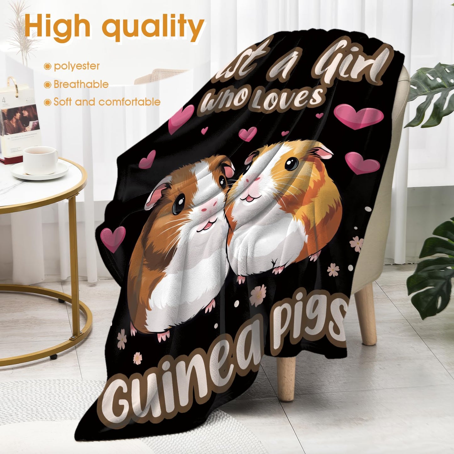 Hohoto Guinea Pigs Blanket Gifts for Women Kids Girls Boys Men Mom Wife Female Friends Birthday Christmas Halloween Easter Gift Decor Soft Plush Throw Blankets Black 50"x60"