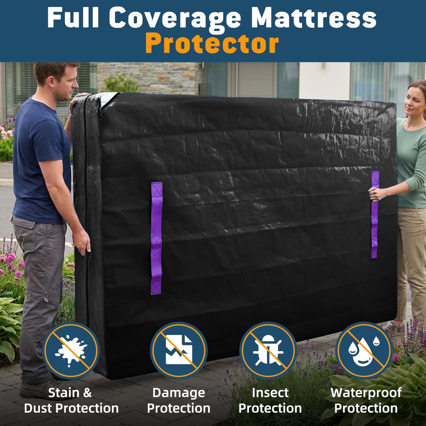 Tarpupu Mattress Bag for Moving Storage Handles Zipper Heavy Duty Twin Mattress Encasement Reusable Waterproof Mattress Cover Protector Moving Dorm Apartment Packing Storage (77"x42"x15" Black)